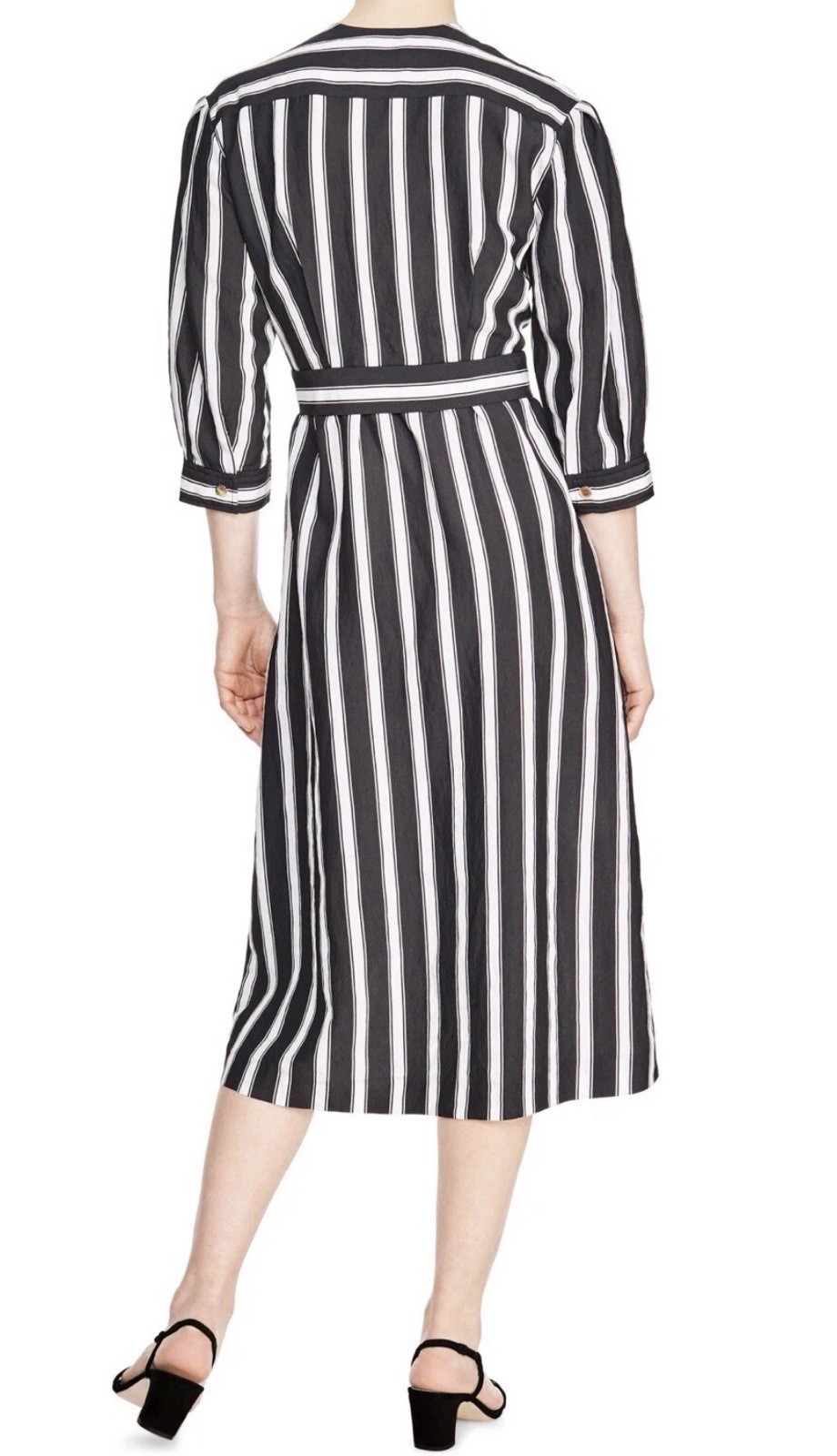 Sandro Carl Striped Midi Wrap Dress In Black White Size 38EU