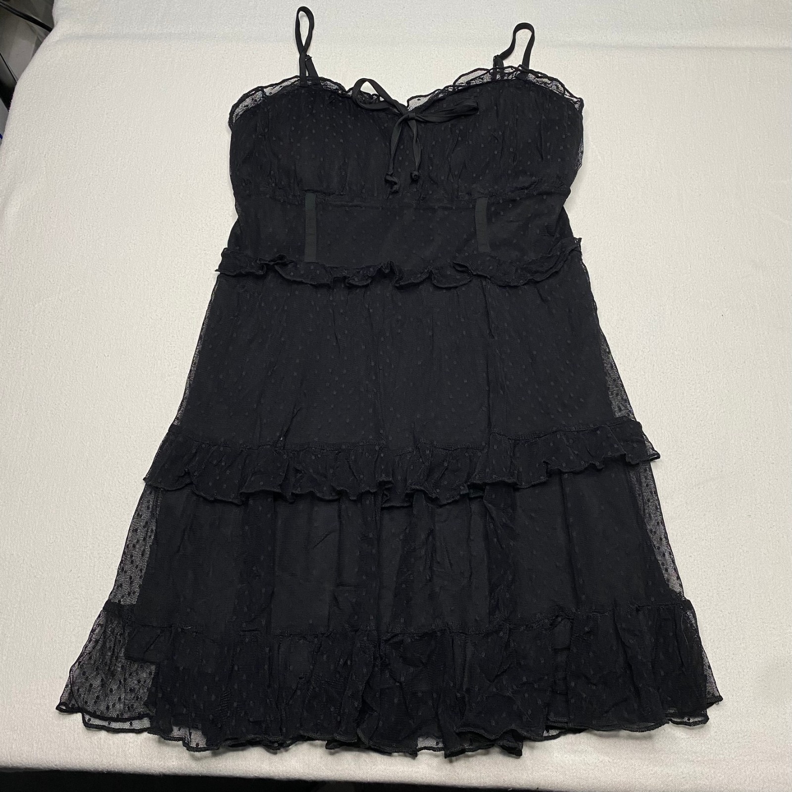 Wild Fable Black Lace Tiered Babydoll Dress Sz M Sheer Gothic Whimsigoth