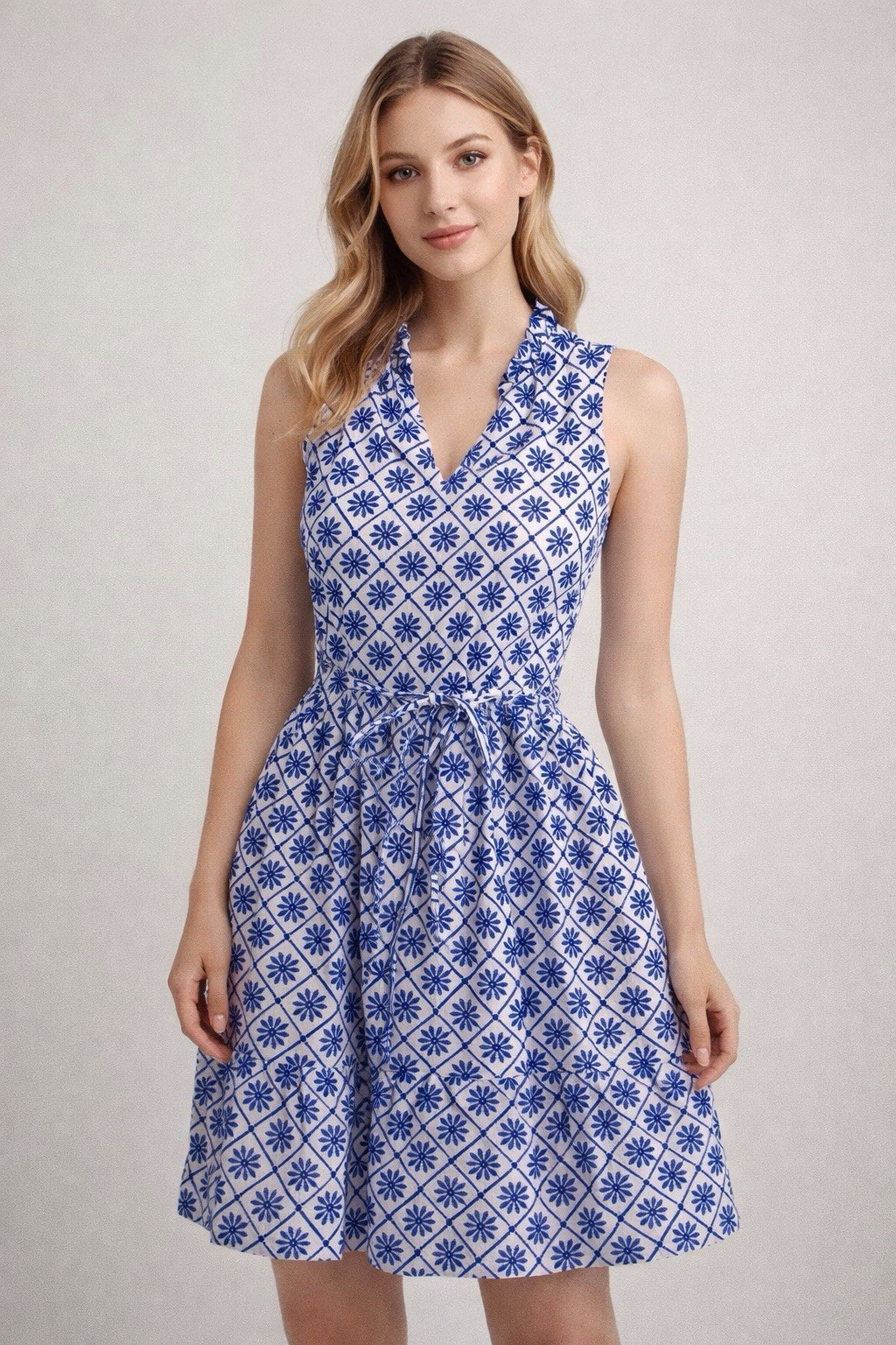 Draper James RSVP Embroidery Fit Flare Dress XS Blue White Pockets