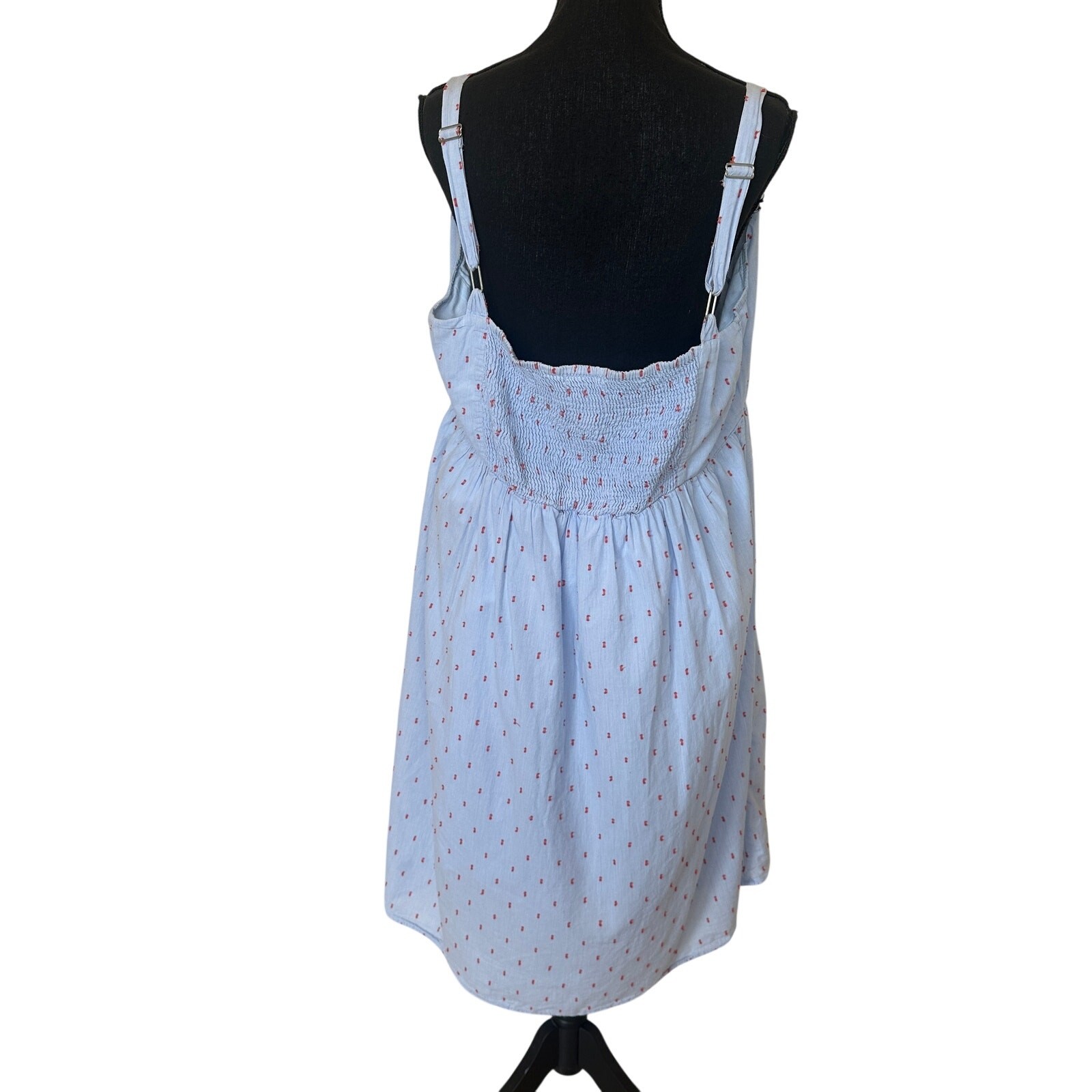 JunaRose Red Blue French Dot Midi Dress SIZE 24 Sundress Smocked Designer $69
