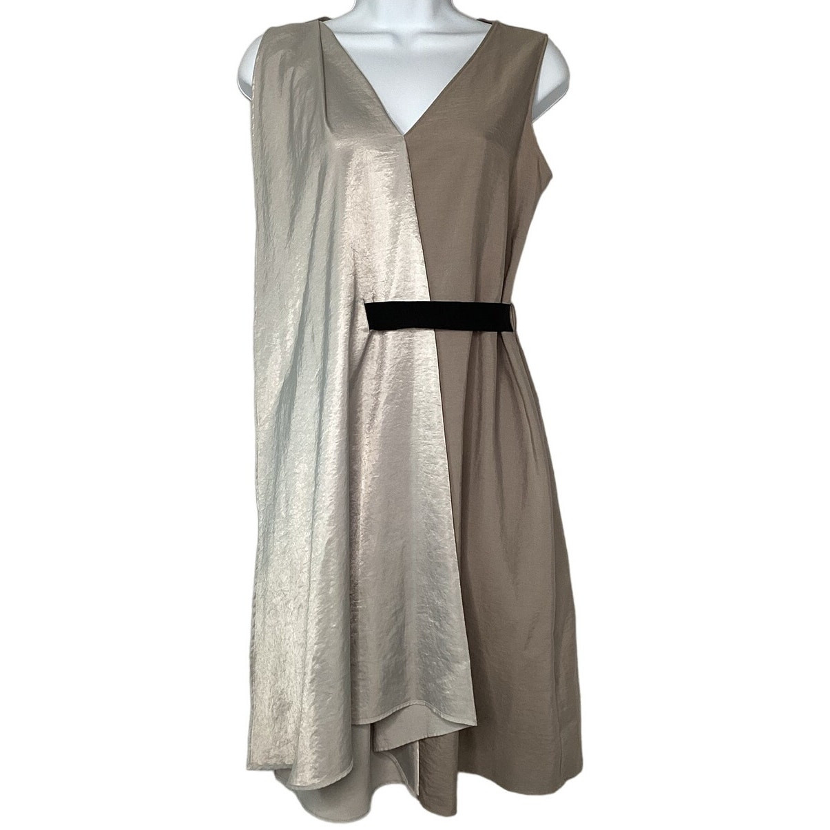 Simply Vera Vera Wang Satin Asymmetric Drape Dress Metallic Silver Taupe Size S