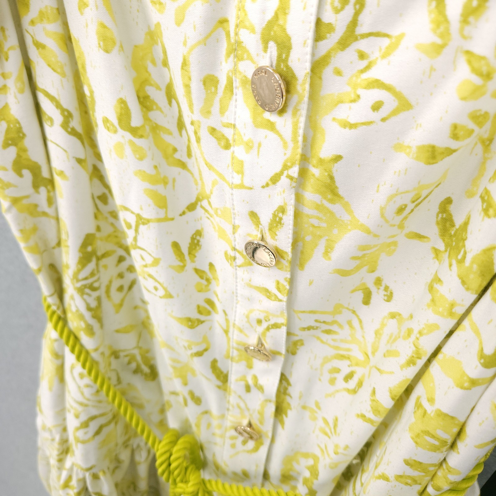 Karl Lagerfeld Square Neck Maxi Dress Rope Belt Floral Green Womens 16 NWT