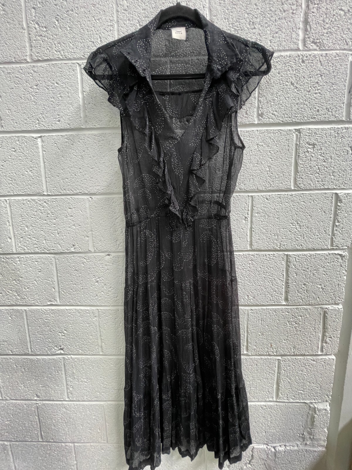 HUSK Mirage High Neck Ruffle Midi Dress Black Cocktail Event Size 12 AU preowned