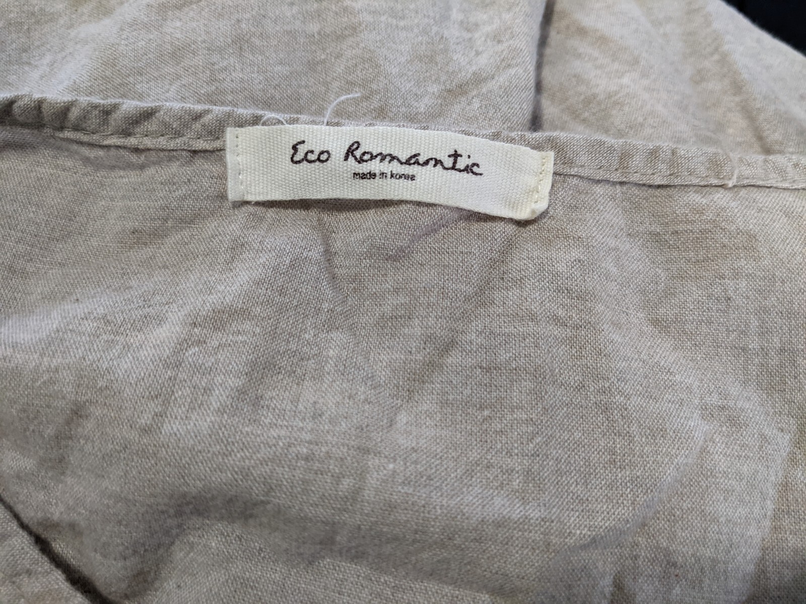 Eco Romantic Women’s Button Front Dress Flax Color Short Sleeve 100% Cotton EUC
