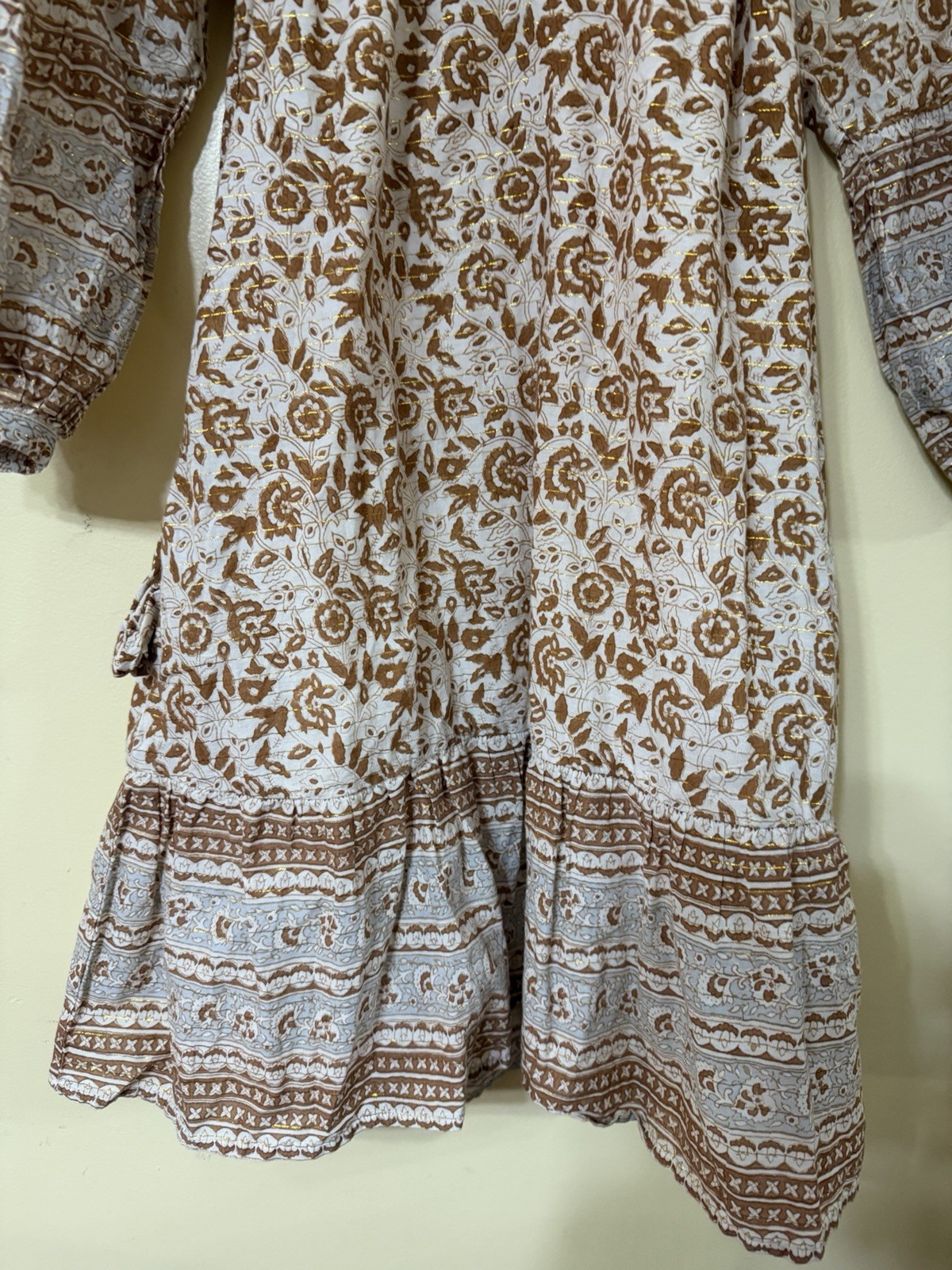 Cleobella Rosy Mini Dress XS Tamil Block Print Blouson Sleeves Cottagecore Boho