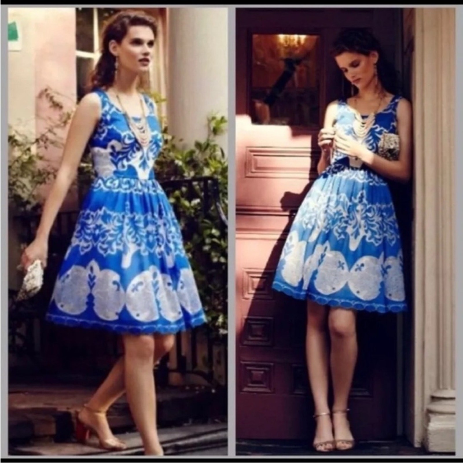 ANTHROPOLOGIE Plenty Tracy Reese Azure Blue White Fit Flare Lace Dress Size 0