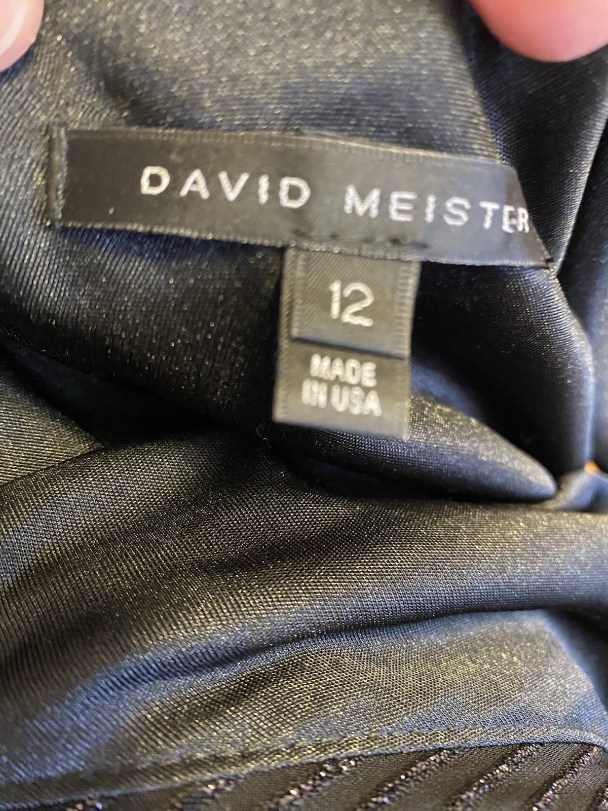 DAVID MEISTER Metallic Ribbed Draped Knot Asymmetric Neck Slvless Dress Black 12