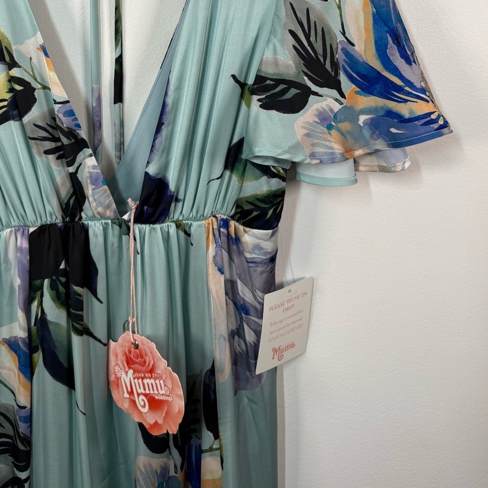 Show Me Your Mumu Faye Flutter Blue Floral Satin‎ Maxi Dress