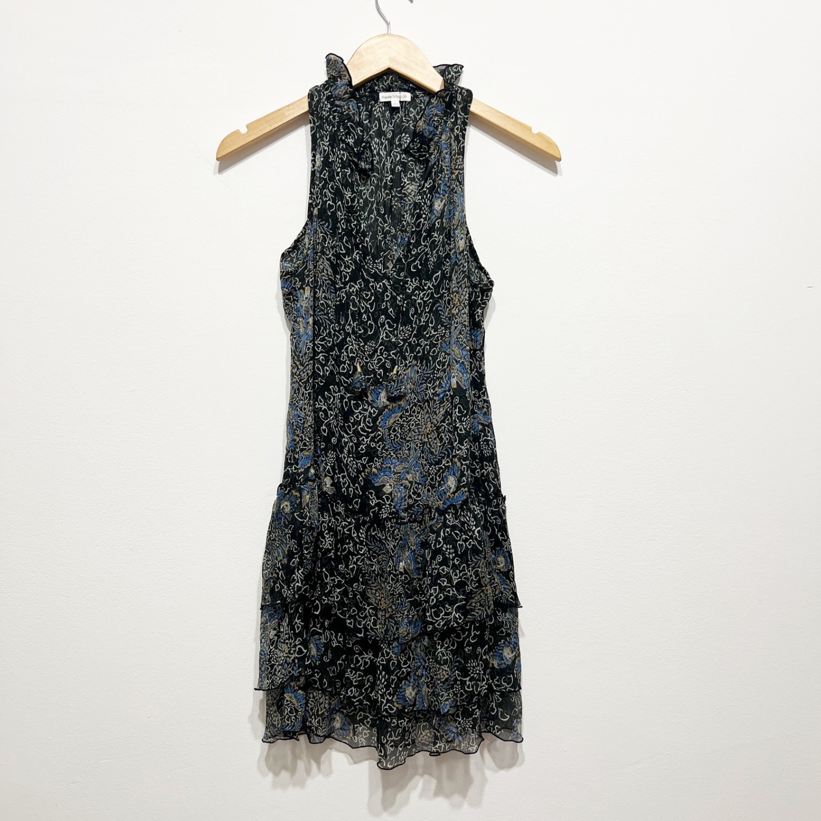 Poupette St Barth Silk Chiffon Floral Flower Print Pattern Mini Ruffle Dress S