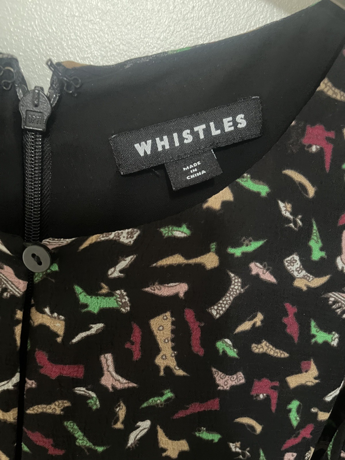 Whistles Black with multicoloured shoe Print Floaty short Dress Size 10