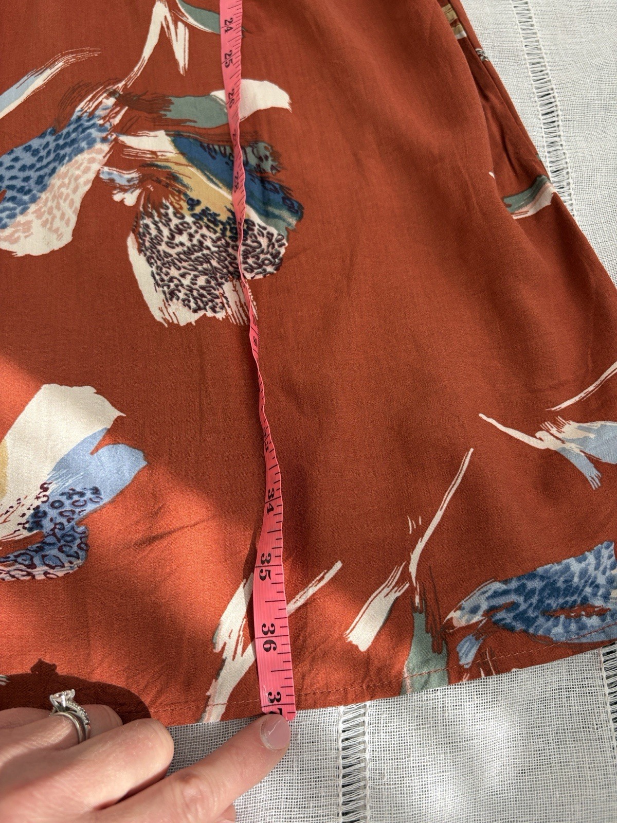 DownEast Rust Floral Midi Dress with Blue & Cream Accents