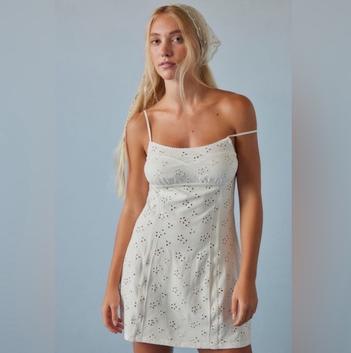 NWOT Free People Full Bloom Mini A-Line Slip Dress Eyelet White Sz M