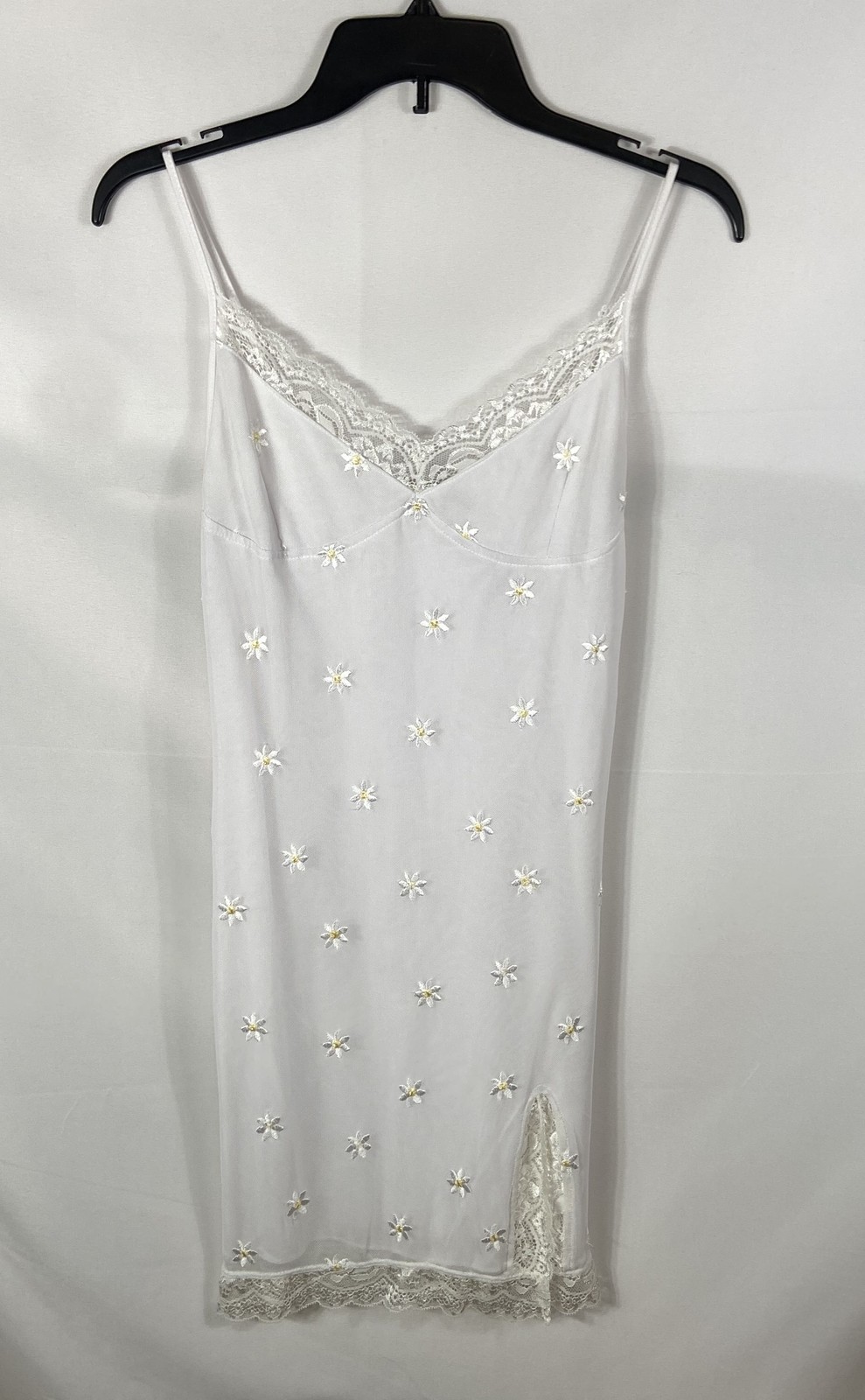 Motel Women’s White Daisy Embroidered Lace Trim Mesh Mini Dress NWT Sz M