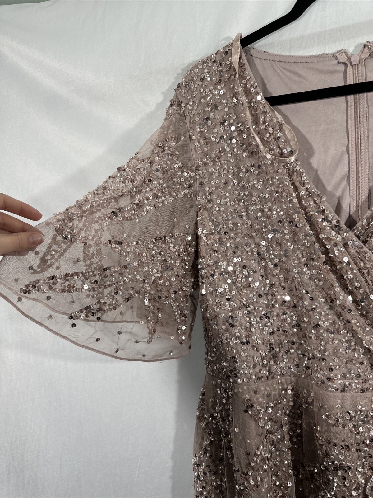 NWT $498 Mac Duggal [ 14 ] Sequined Butterfly Sleeve High Low Gown Lilac #G1932