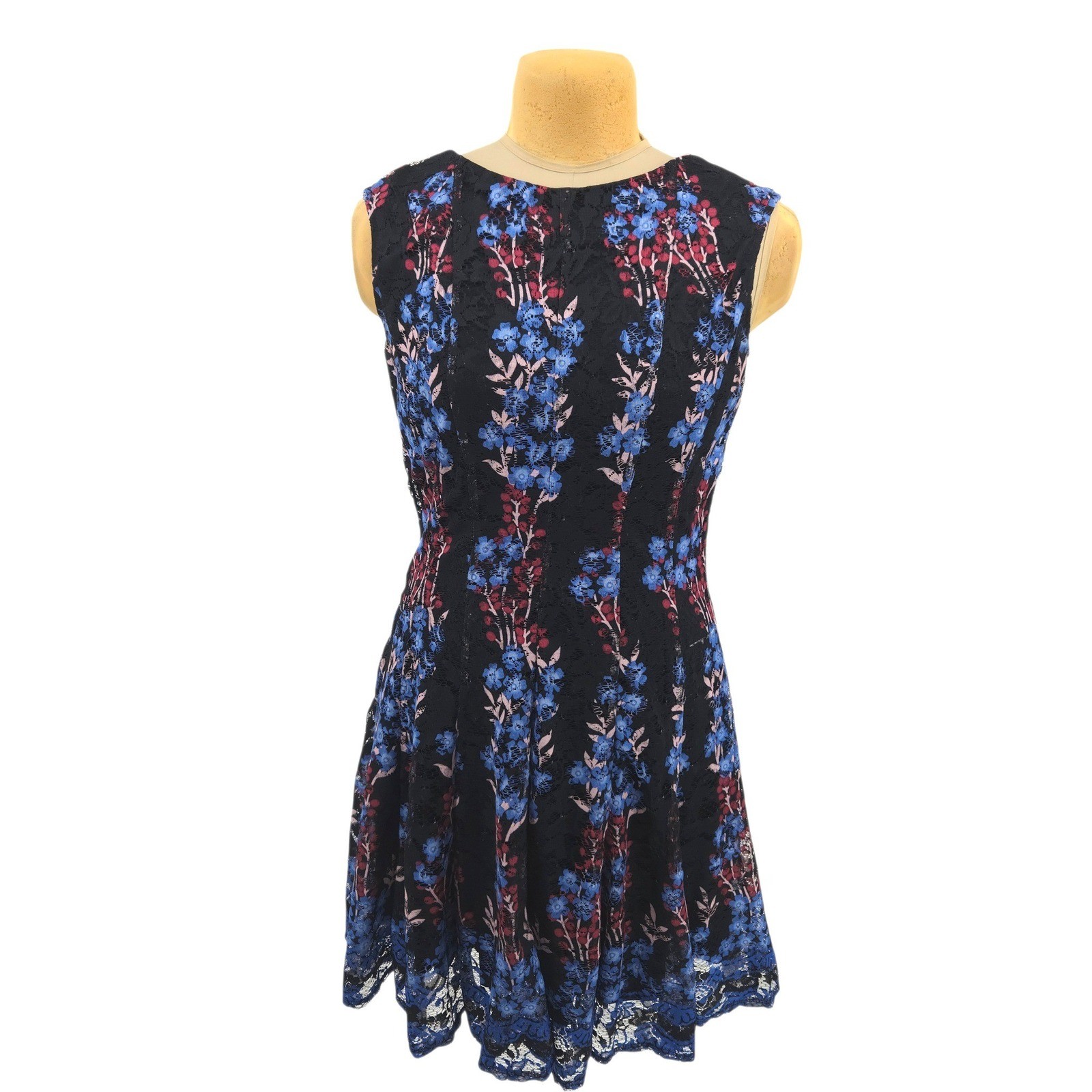 Roz & Ali Women Floral Lace Sleeveless Fit & Flare Dress Blue Pink Black Size 12
