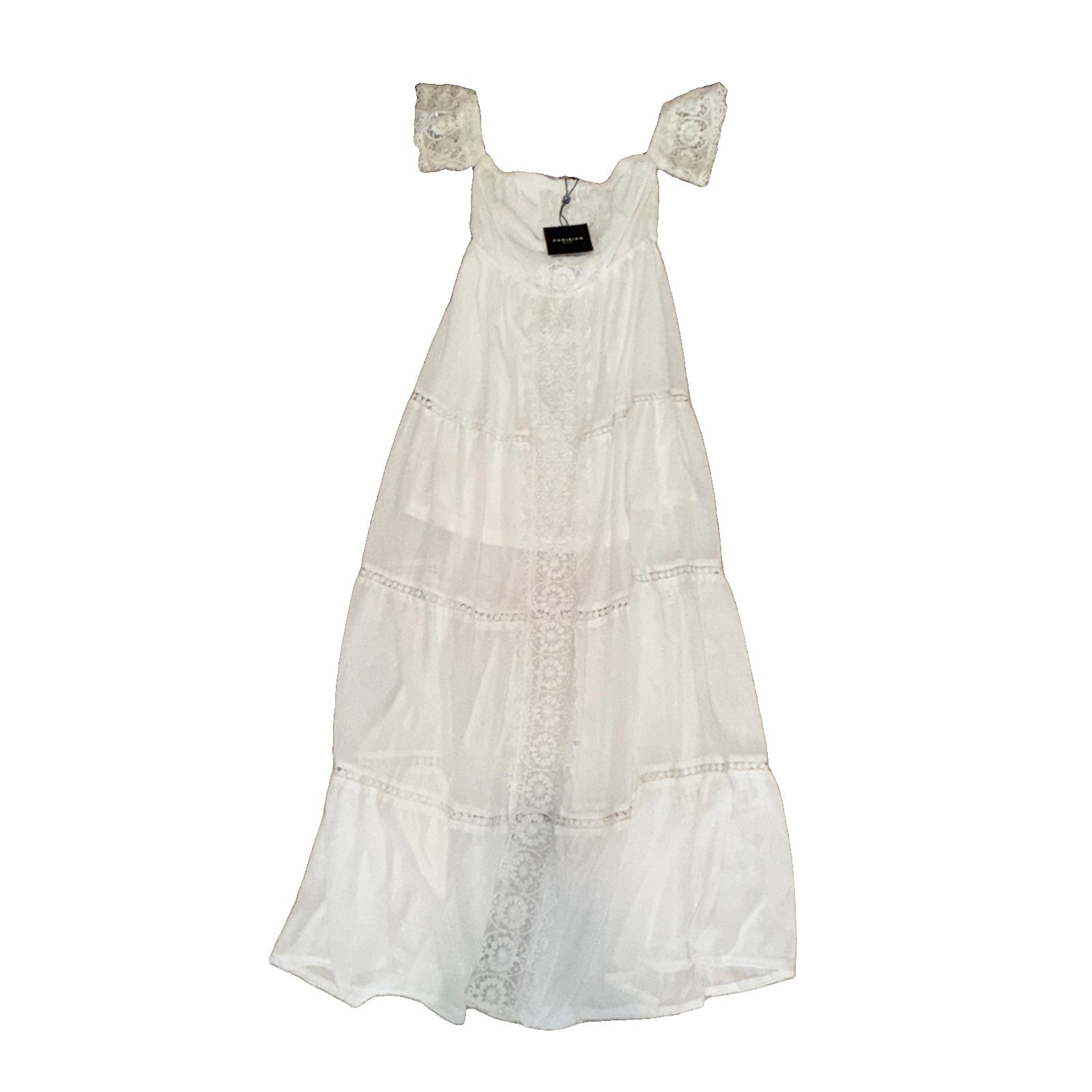 NWT Parisian Petite White Lace Maxi Dress Boho Cottagecore Women’s US 6 UK10