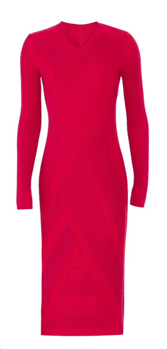 Cedric Charlier Knit Stripe Midi Dress Red Size 10 $1,295 MSRP