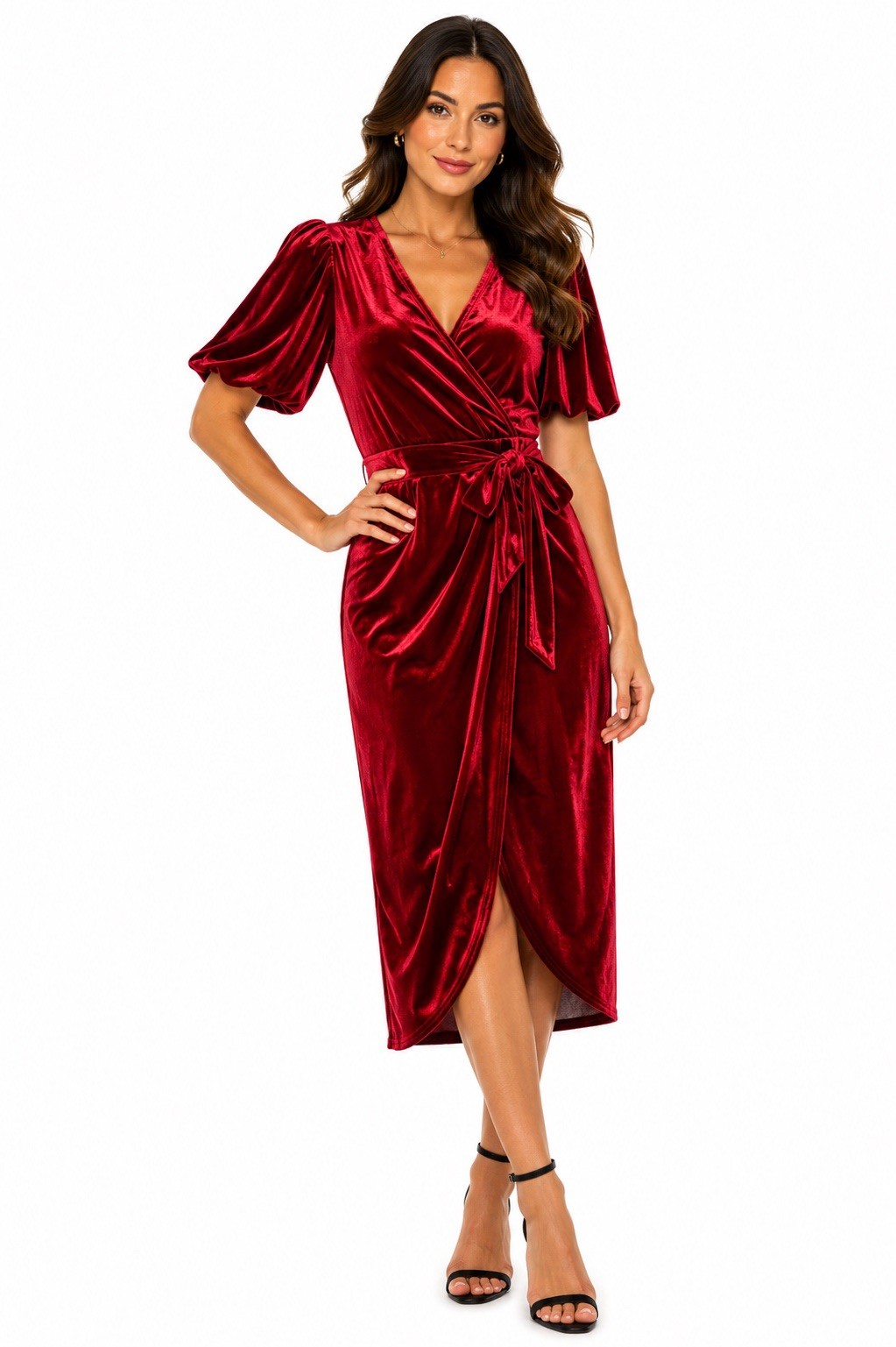 Fraiche by J Burgundy Velvet Wrap Midi Dress Empire Waist Size Small NWT