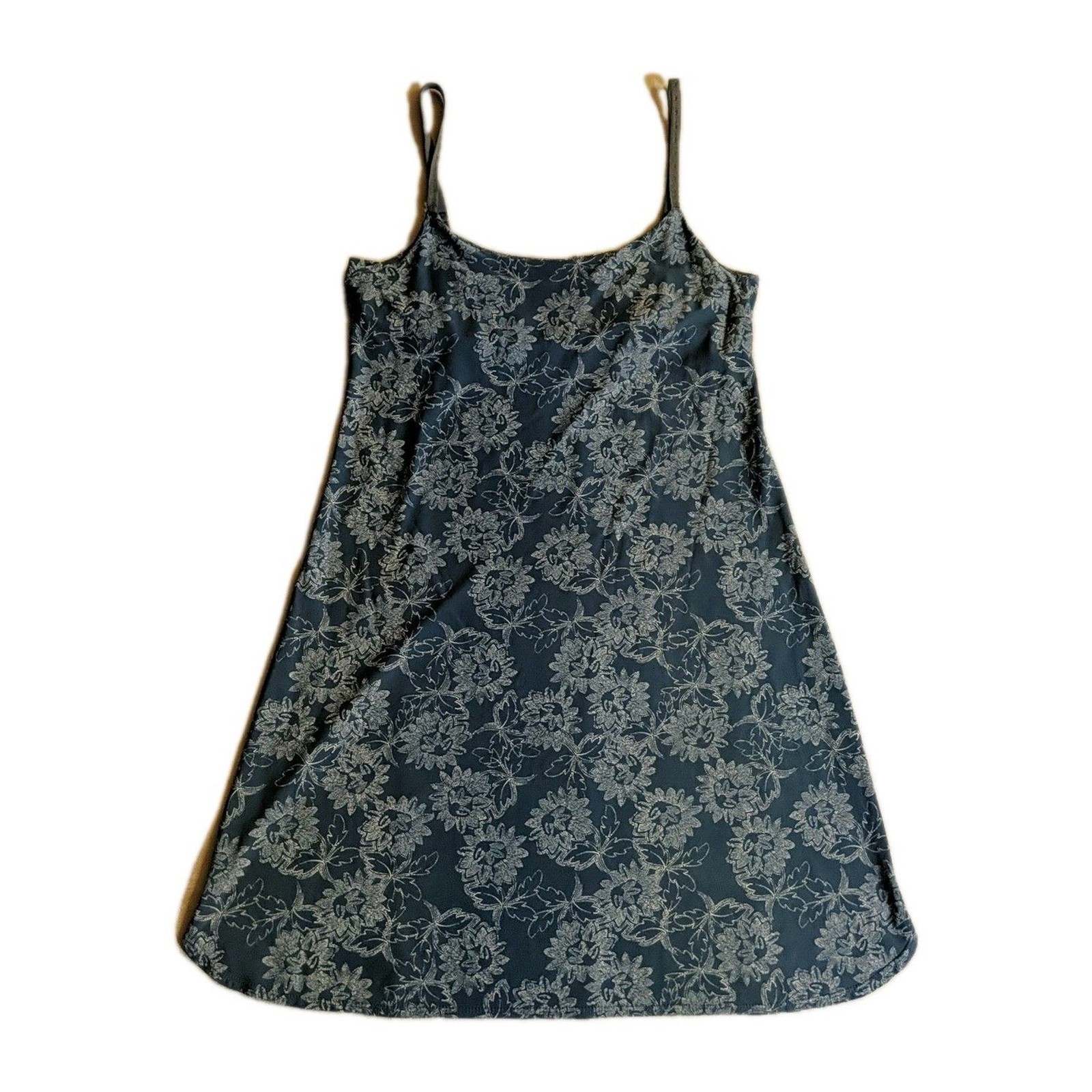 Floral Slip Dress Women Sleeveless Adjustable Straps Rounded Hem Mini Slate Blue