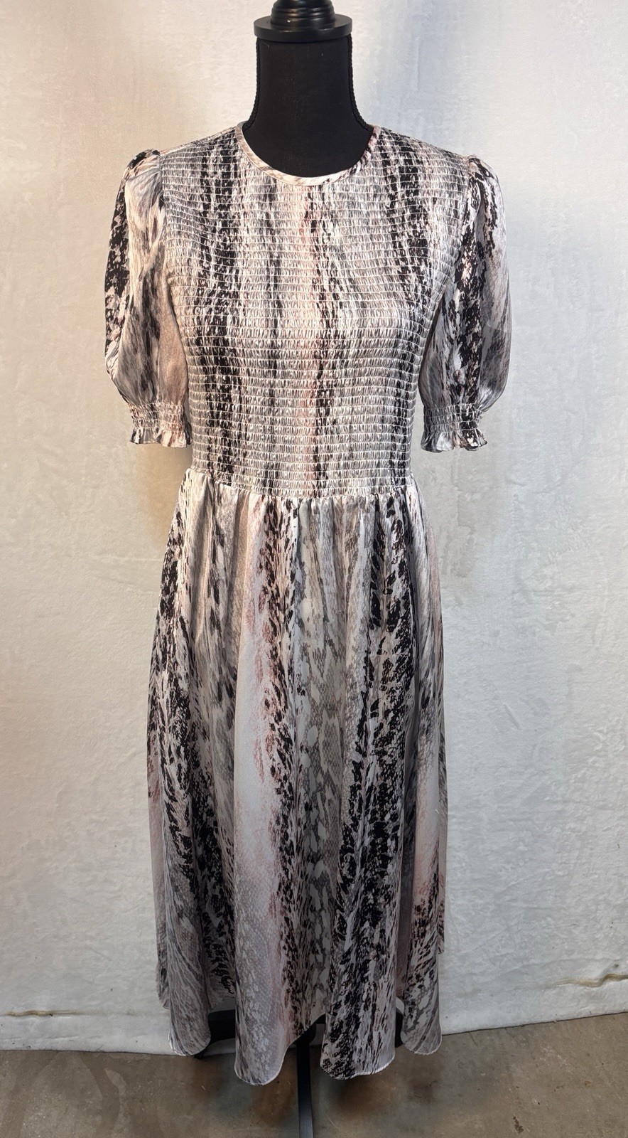 Ted Baker Halomah Snake Print Smocked Midi Dress Size 3 (US 8) Mint
