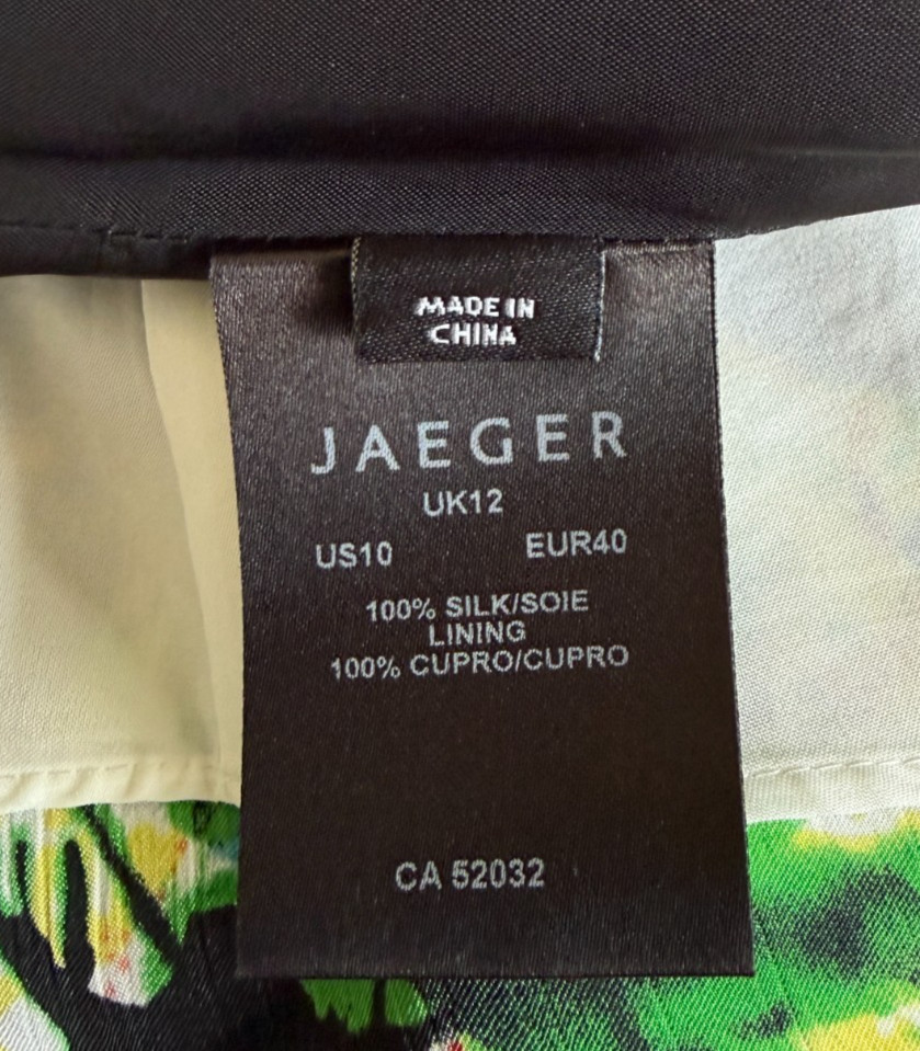 Jaeger Black Range Silk Size 12 Black/Cream/Grey geometric patterned dress