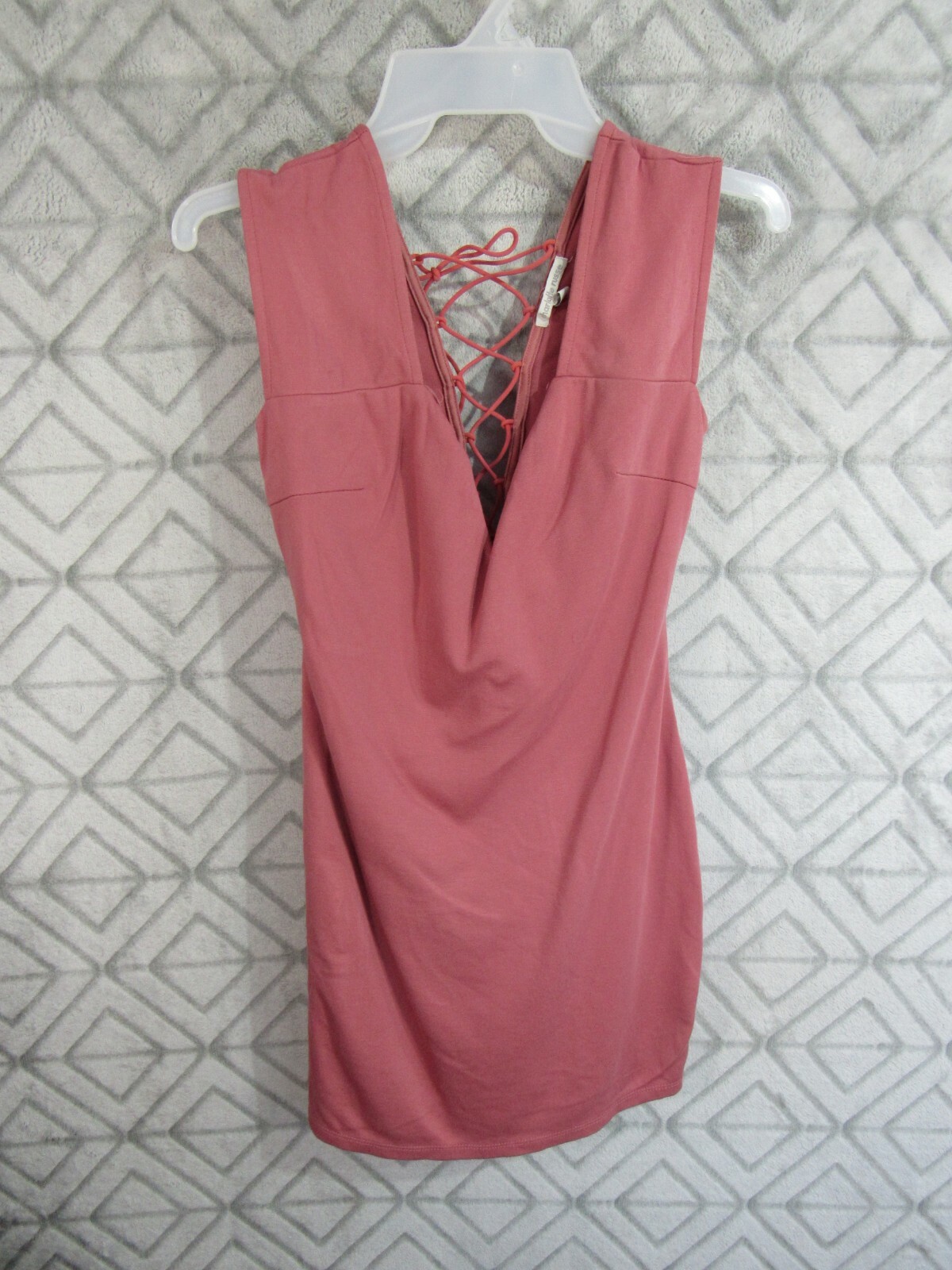 Charlotte Russe Dress Size XS Pink Pull Over Lace Up Back Sleeveless Low V Front