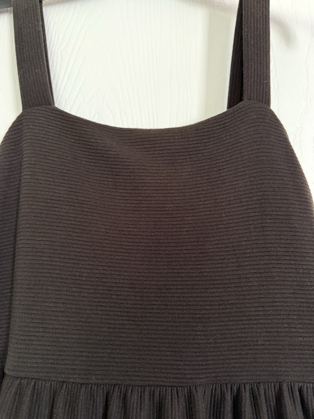 LOFT Women’s Black Solid Knee Length A-Line Dress S Square Neck Ribbed Knit
