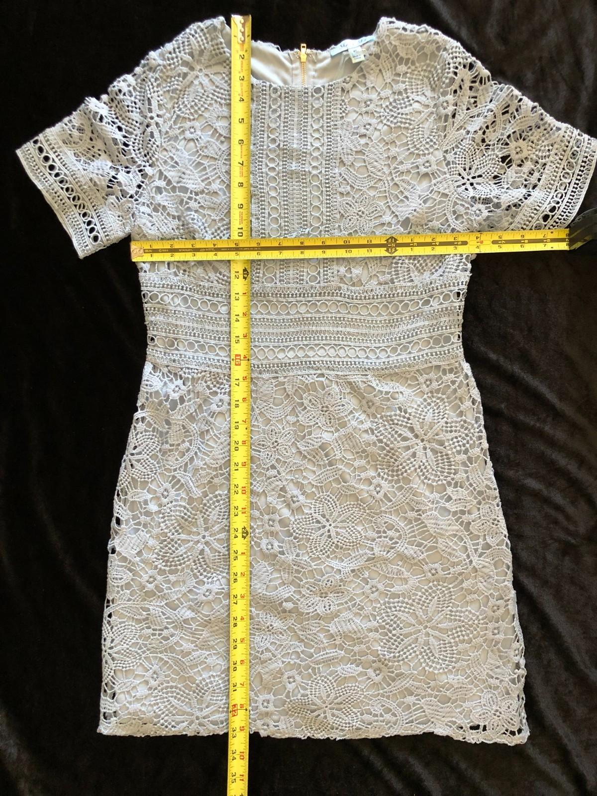 She + Sky Women Crochet Lace Lined Dress, Short Sleeve, Size S, Light Blue