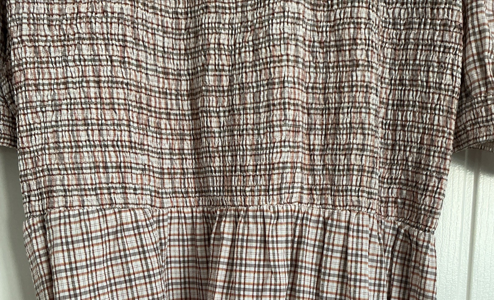 Anise JD Williams Summer S20 Milkmaid Gingham Style Dress Rust Brown and Grey Ex