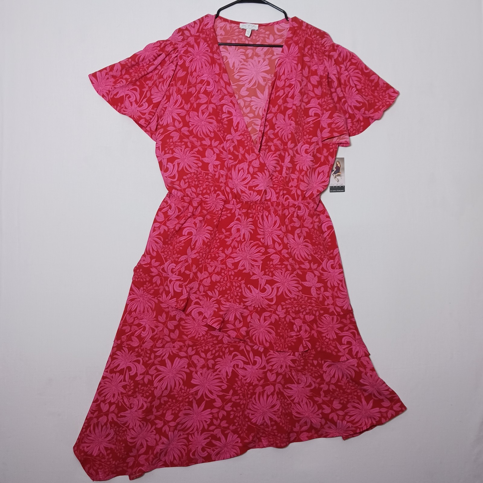 Sofia Vergara Amanda Midi Asymmetrical Wrap Dress XXXL Pink Red Floral NWT