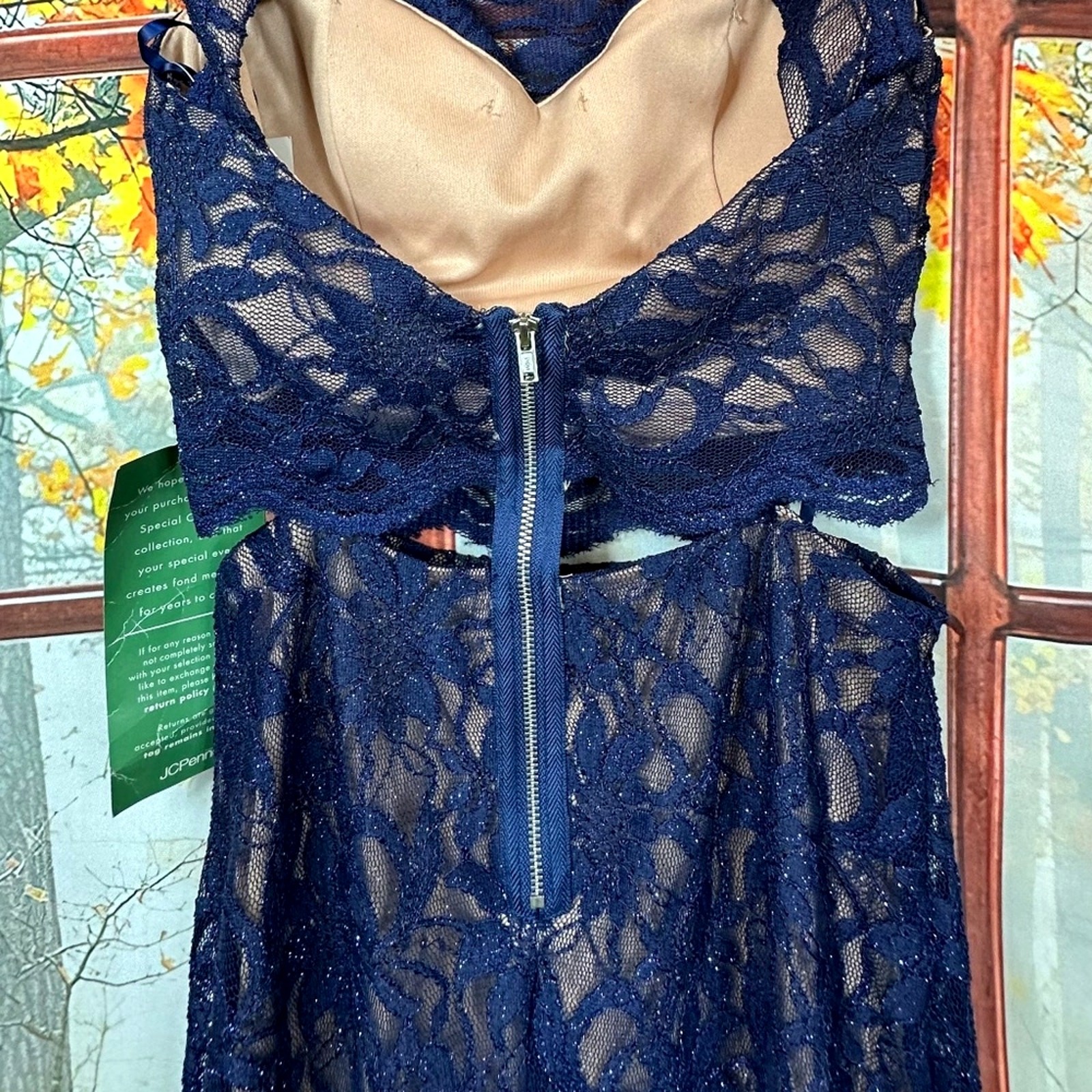 City Triangle One Piece in the Back/Two Piece in the Front Lace Gown Blue/Nude 7
