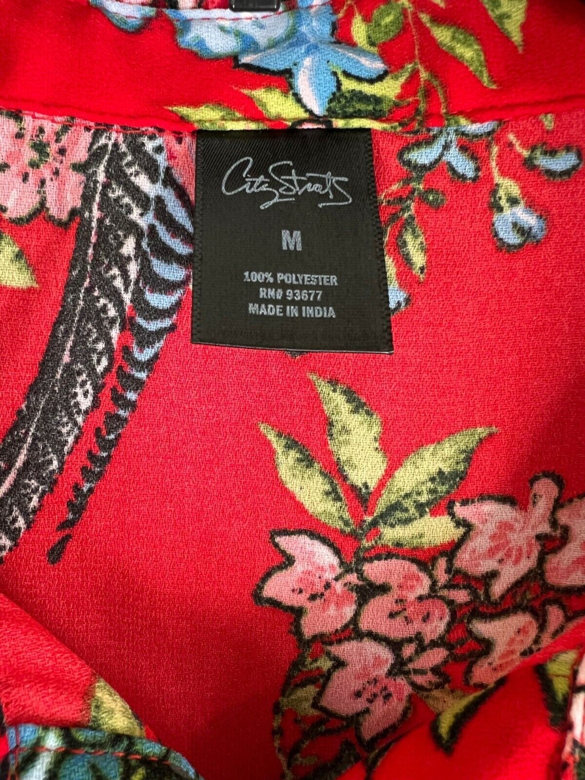 Women’s City Streets Red Tropical Button Down Dress Short Sleeve Size Medium