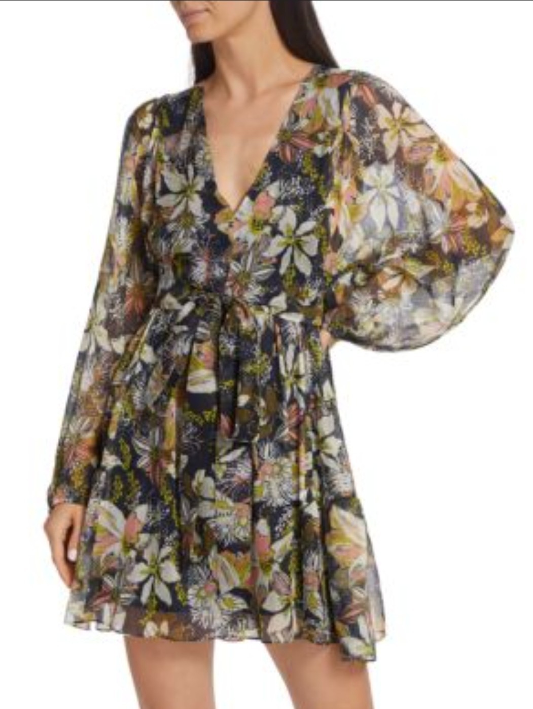 Tanya Taylor Size XS Dark Floral Dress Semi-Sheer Soft Girl Cottagecore Romantic