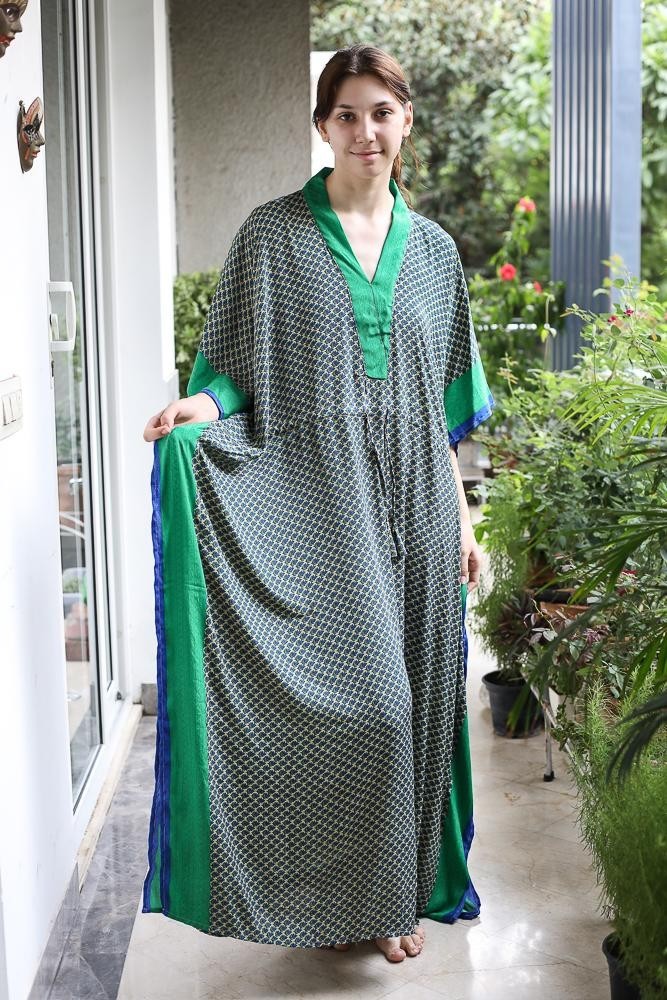 Silk Beige Kaftan / Handmade Flowy Maxi Dress / Resort Wear Outfit PS MFN1037