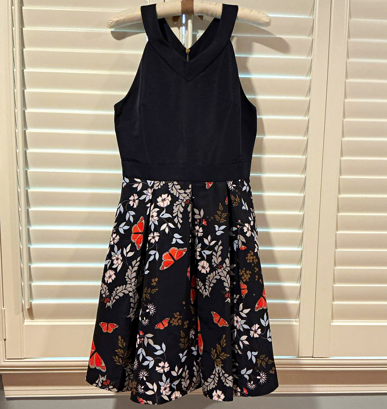 Ted Baker Navy Floral Butterfly Fit & Flare Halter Dress, Ted size 3 (US size 8)