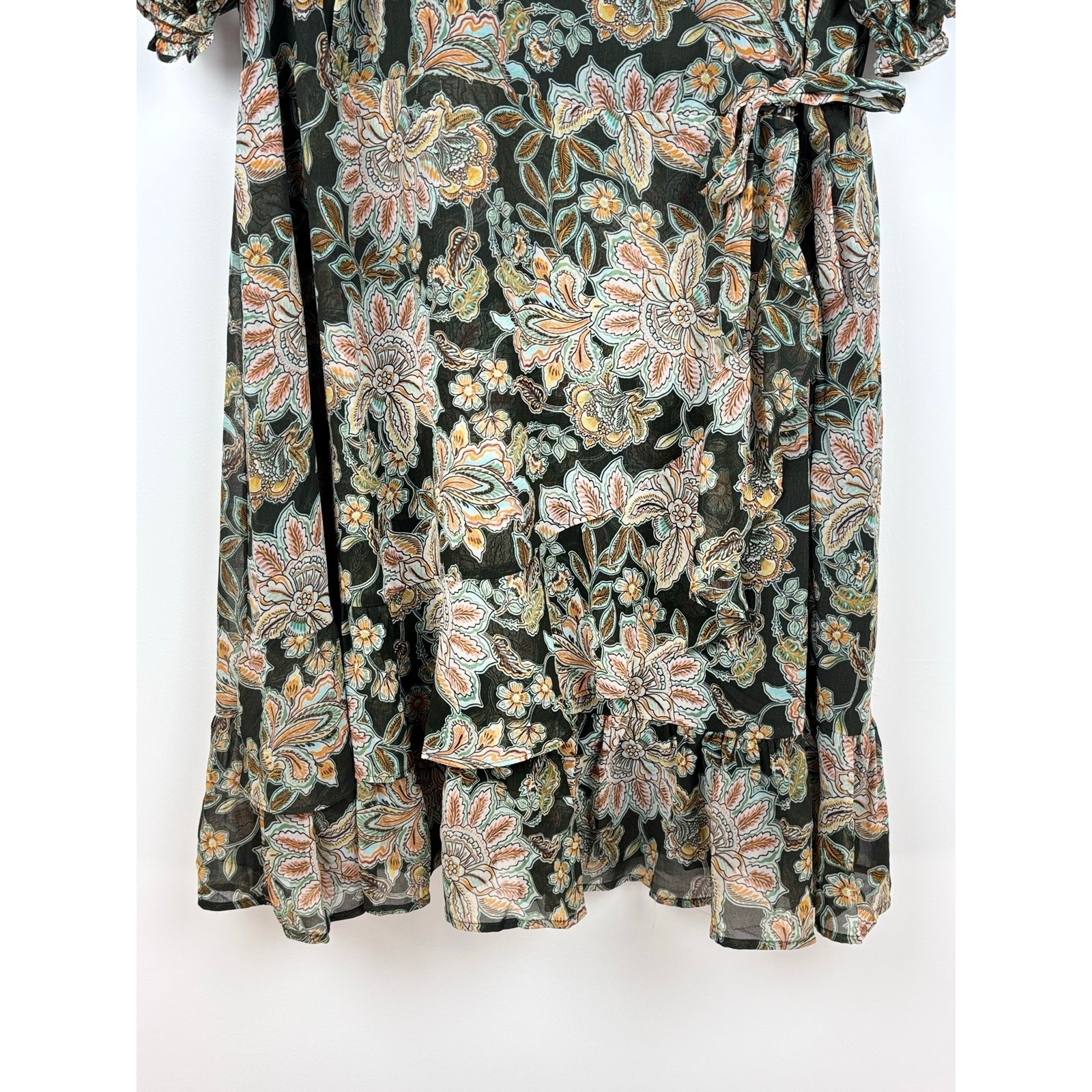 Estelle Plus Size Floral Wrap Midi Dress 3X NWT Black Paisley Chiffon