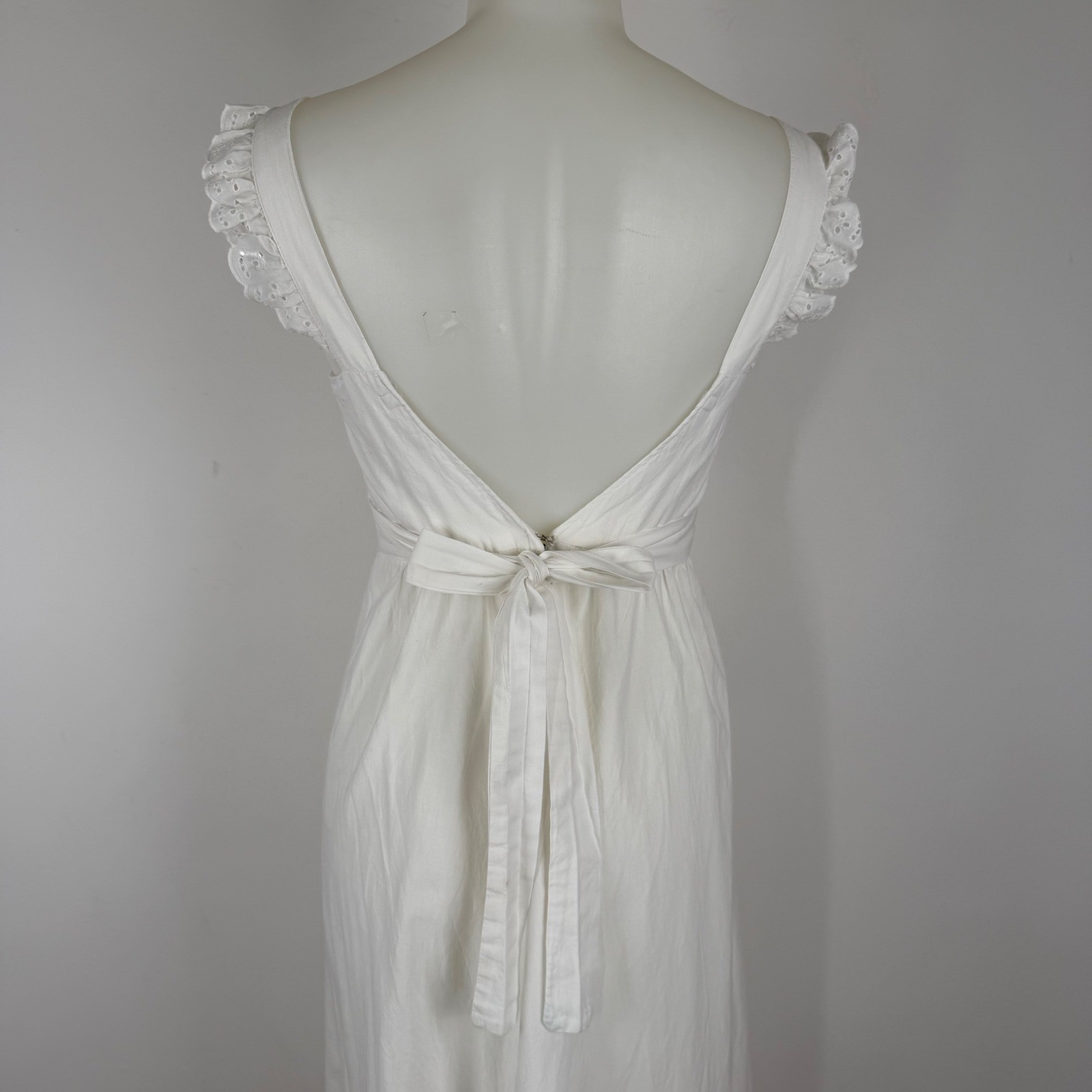 Vintage White Cotton Eyelet Lace Maxi Dress Embroidery V-Back Summer Boho XS