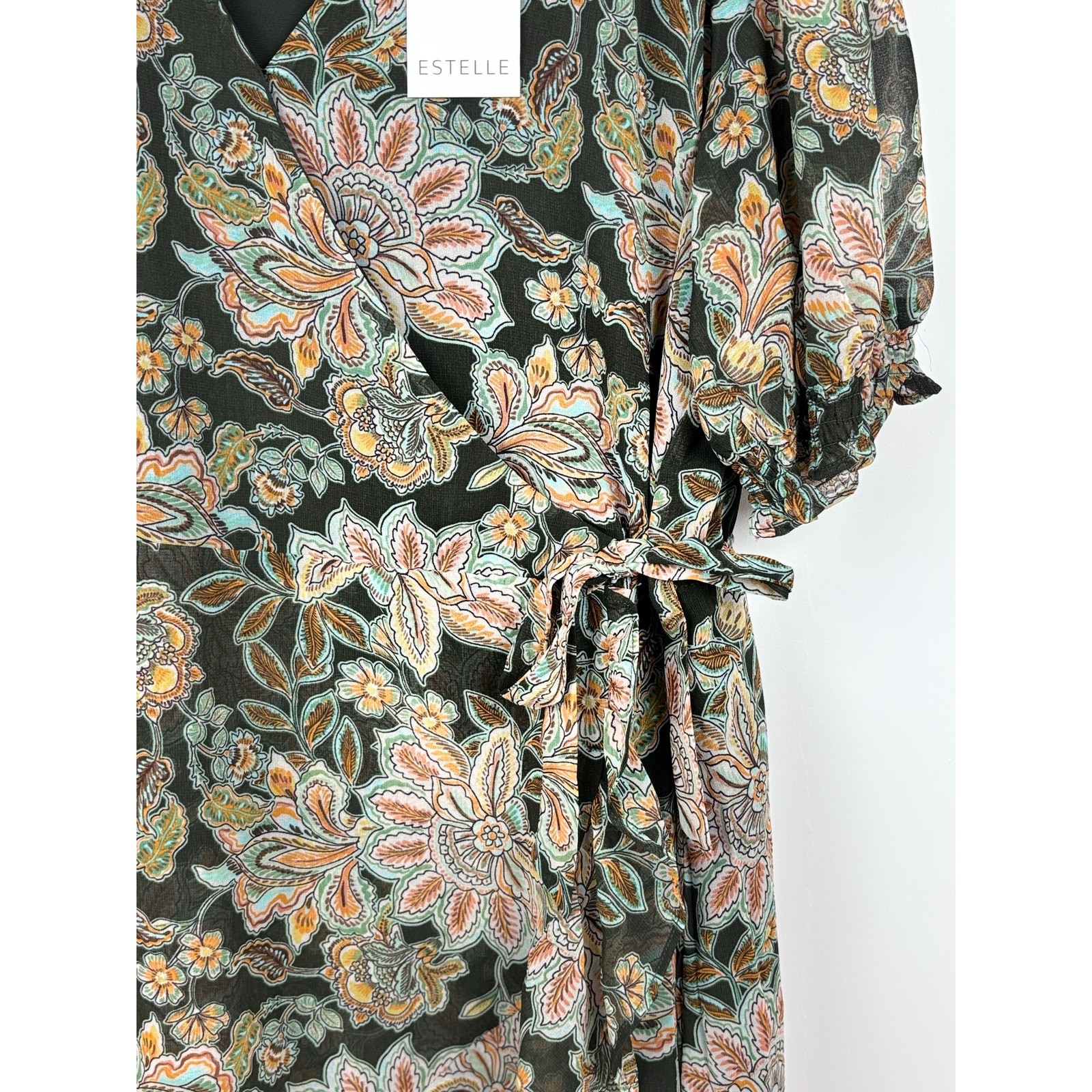 Estelle Plus Size Floral Wrap Midi Dress 3X NWT Black Paisley Chiffon
