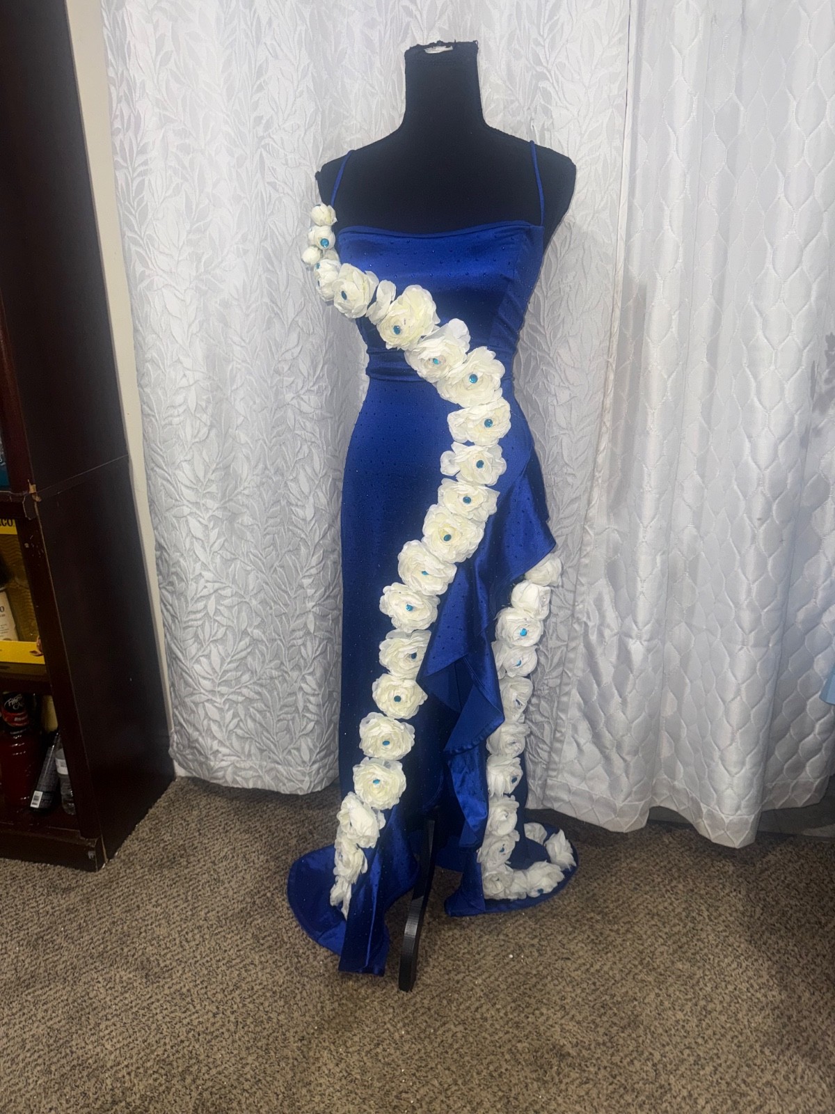 Crystal Doll Royal Blue Corset Prom Dress Size 11 Custom Floral Formal prom Gown