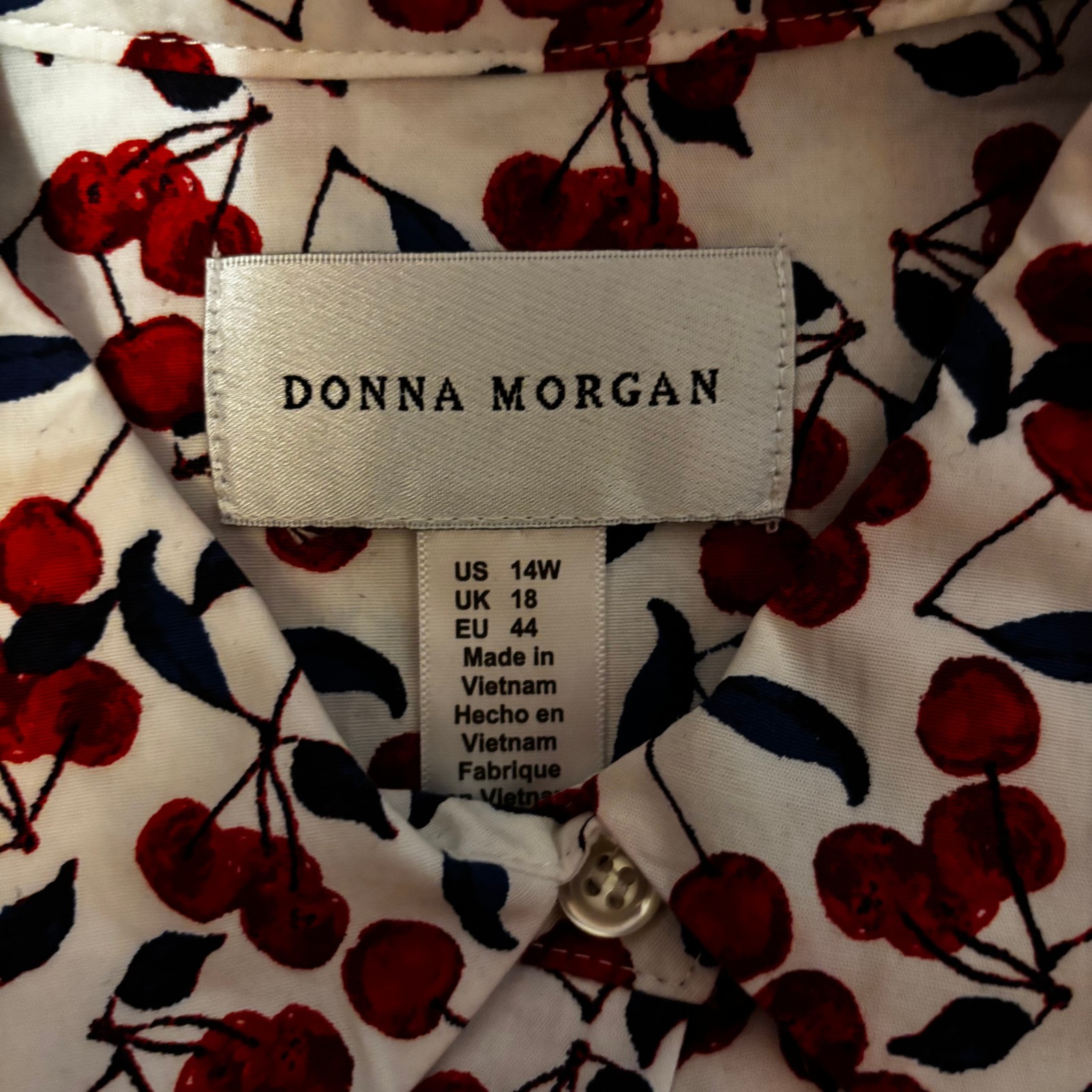 Modcloth Donna Morgan Cherries Print Button Down Retro Dress Size 14W