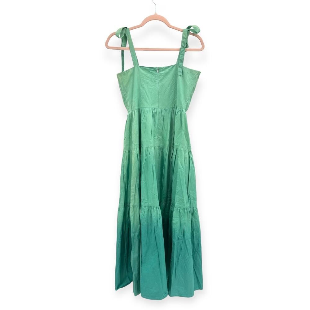 Oliphant NEW Tie Strap Button Cotton Poplin Midi Dress in Ombre Green – Size XS