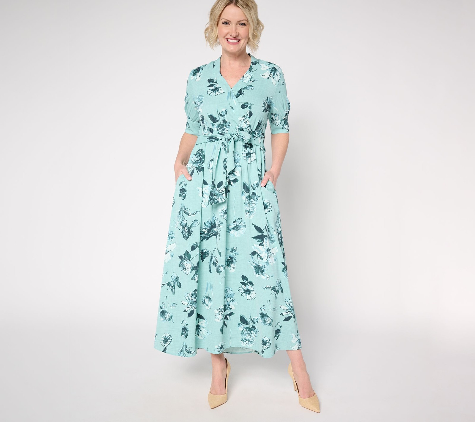 Bless My Sole Women’s Dress Sz XL Printed Faux Wrap Midi Green A682087