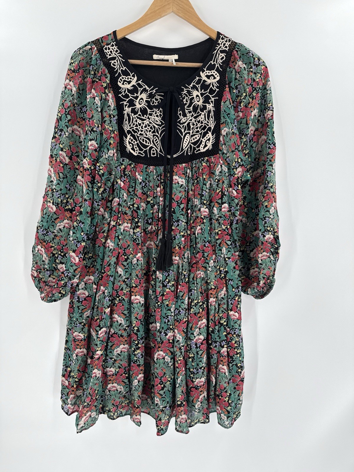 Anthropologie Floreat Ottava Peasant Dress Boho Babydoll Dark Floral SMALL