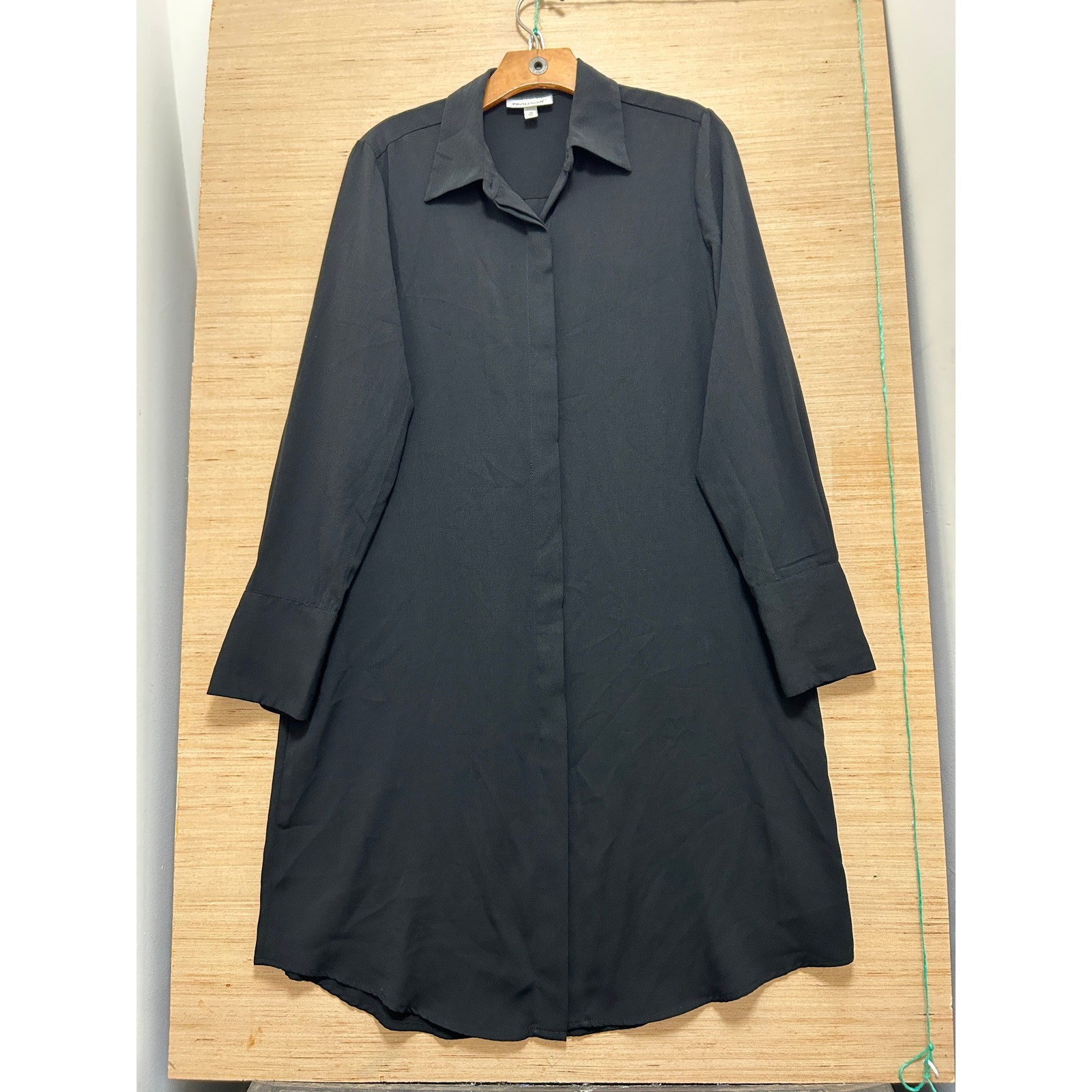 Prologue Mens Black Long Sleeve Hidden Button Down Shirt Dress Size Medium