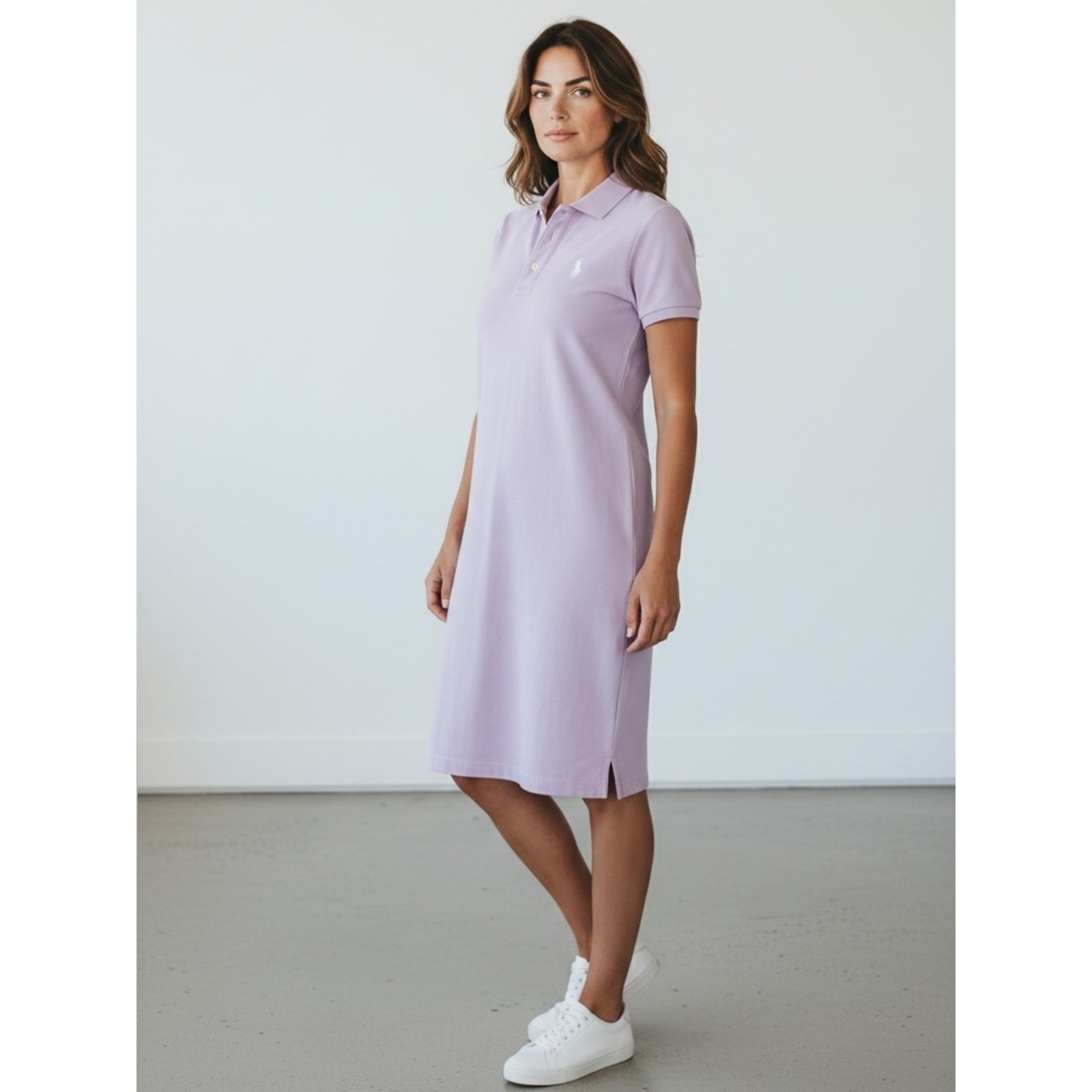 Ralph Lauren Sport Women’s Sz M Lilac Cotton Polo Dress Collared Short Sleeve