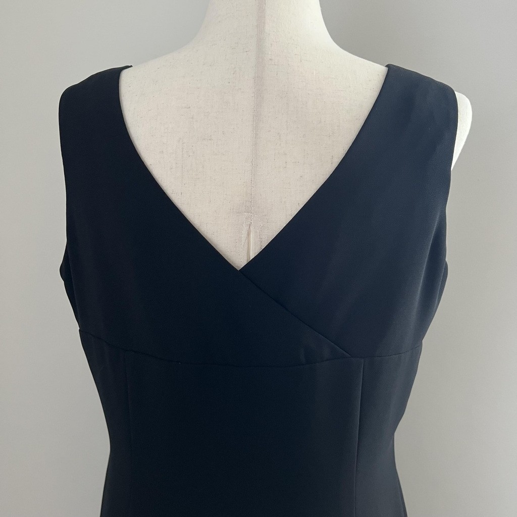 Black V Neck Mini Dress Floral Appliqué Ruffle Hem Romantic Chic
