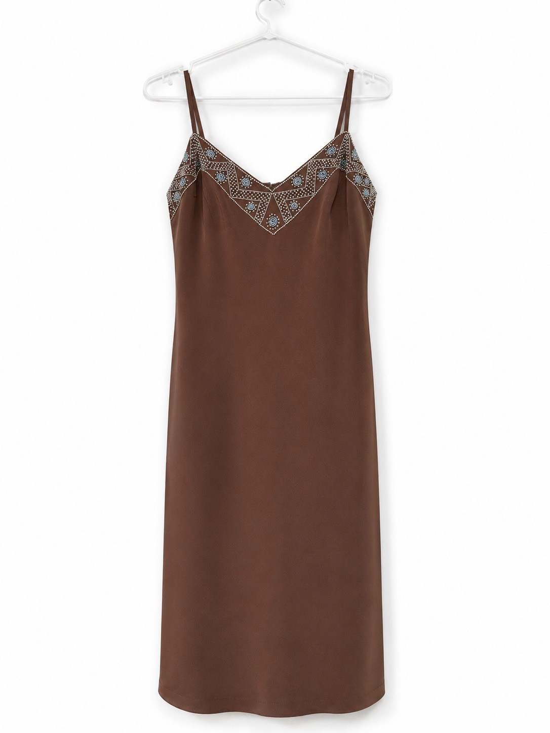 Vintage Nipon Night 100% Silk Beaded Slip Dress Y2K Bronze Brown Size 10