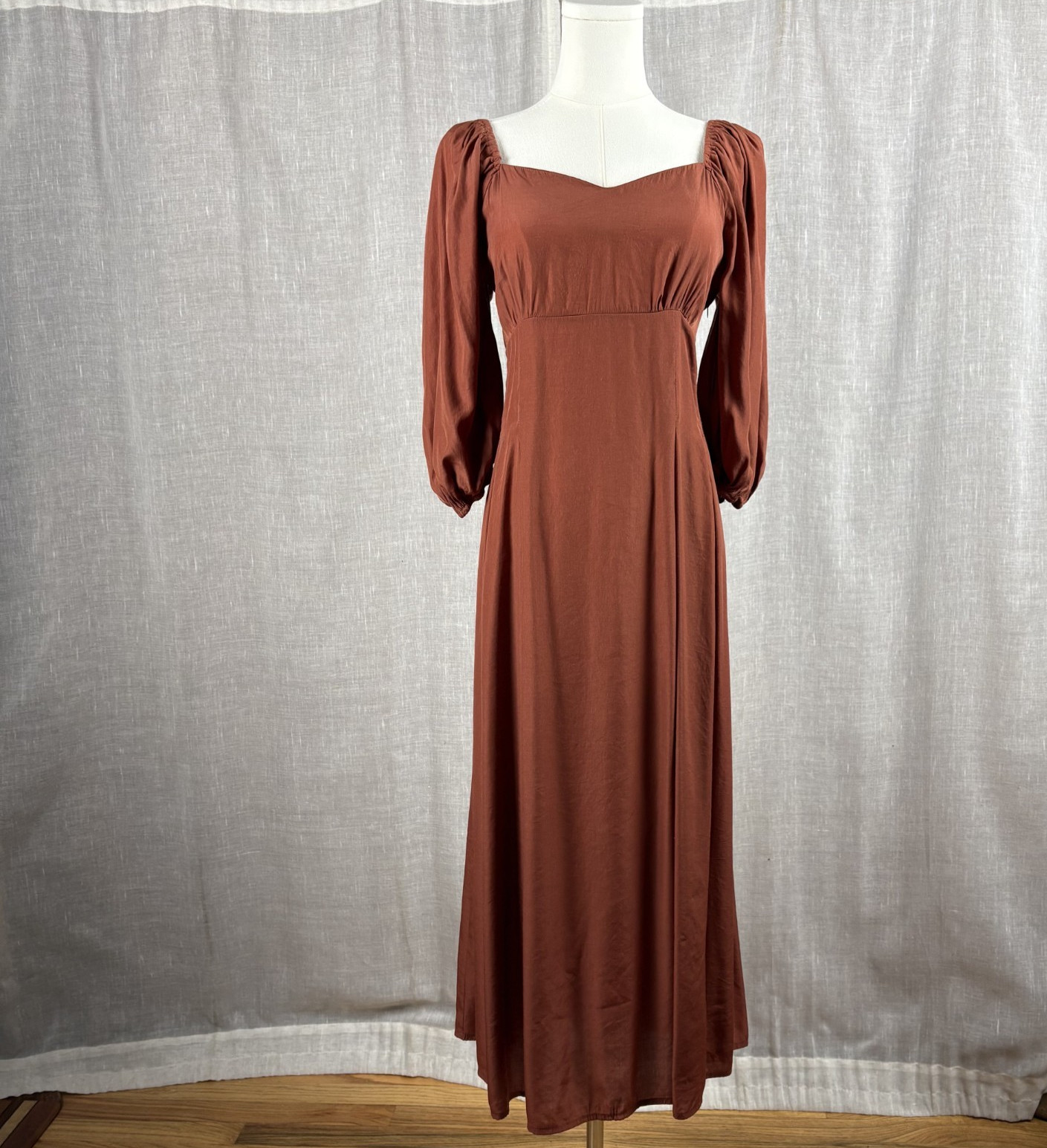 Midi Dress S Copper Dark Fairy Sweetheart Neck Dark Cottage Core Whimsigoth