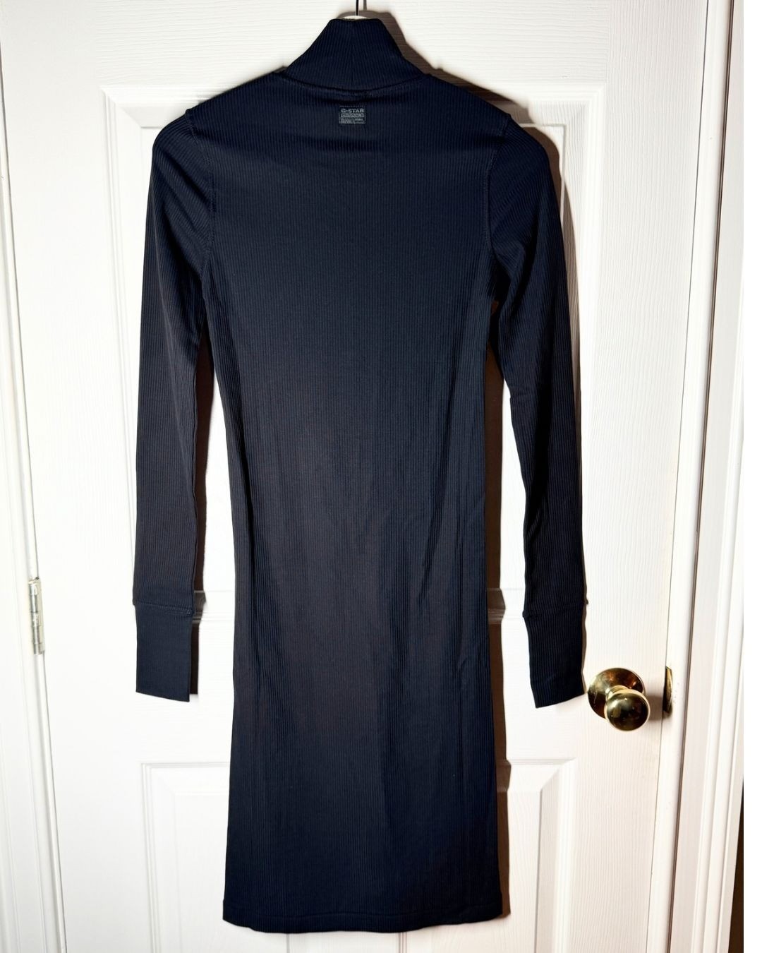 G-Star Raw Slim Rib Long Sleeve Mock Neck Dress | Dark Black | XS | NWT