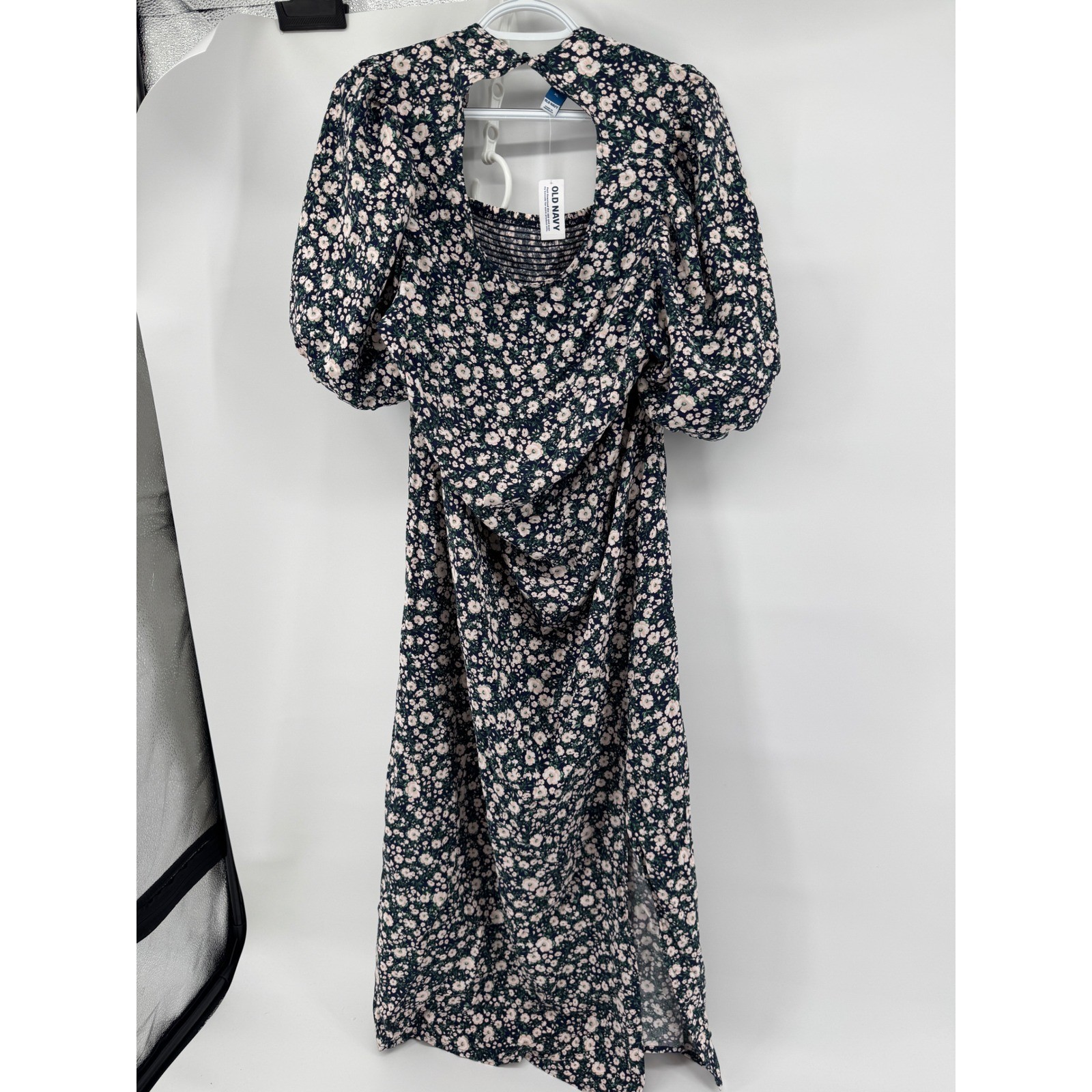 Old Navy Womens Floral Smocked Square Neck Maxi Dress Navy Pink White XL